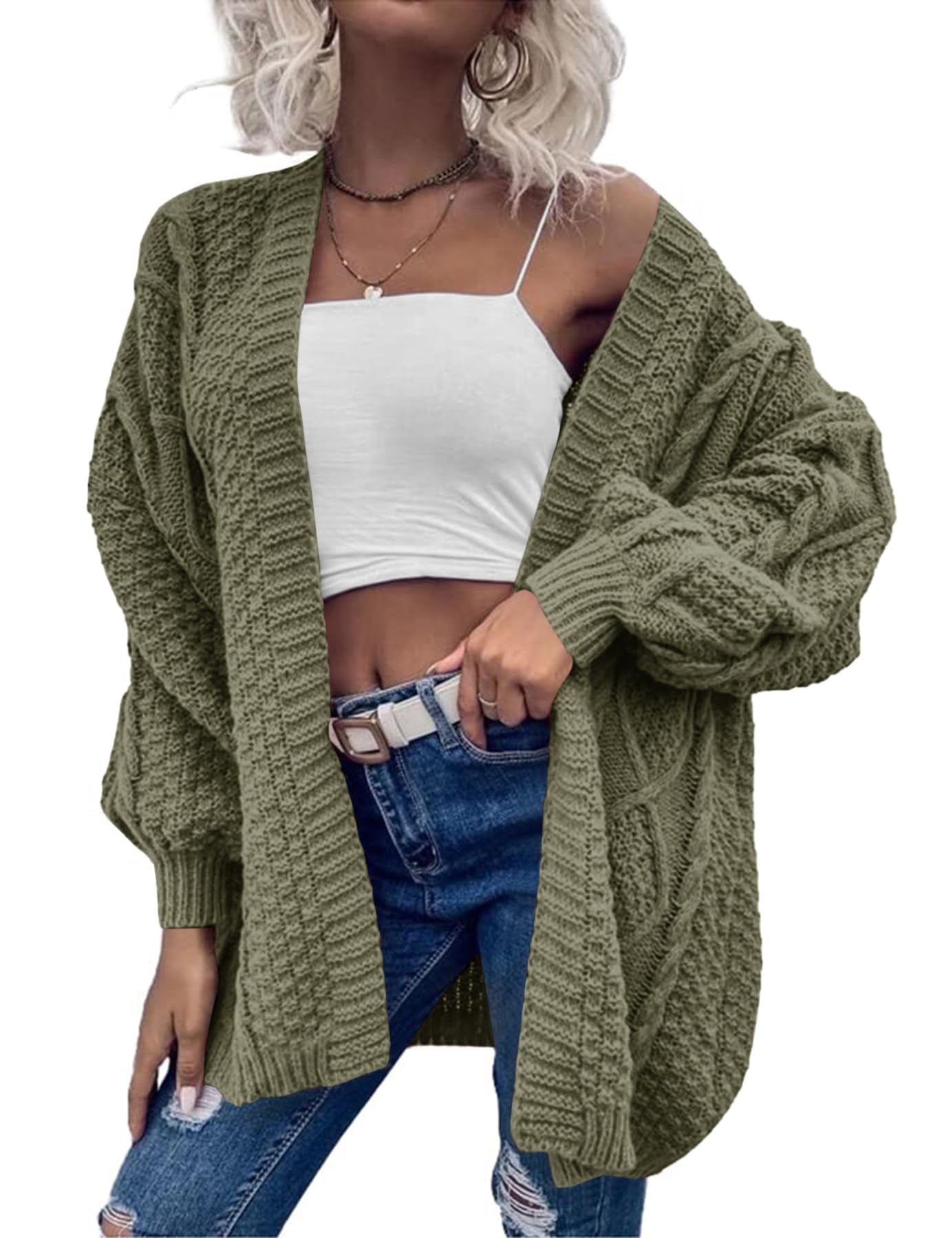 Saodimallsu Womens Chunky Cable Knit Cardigan