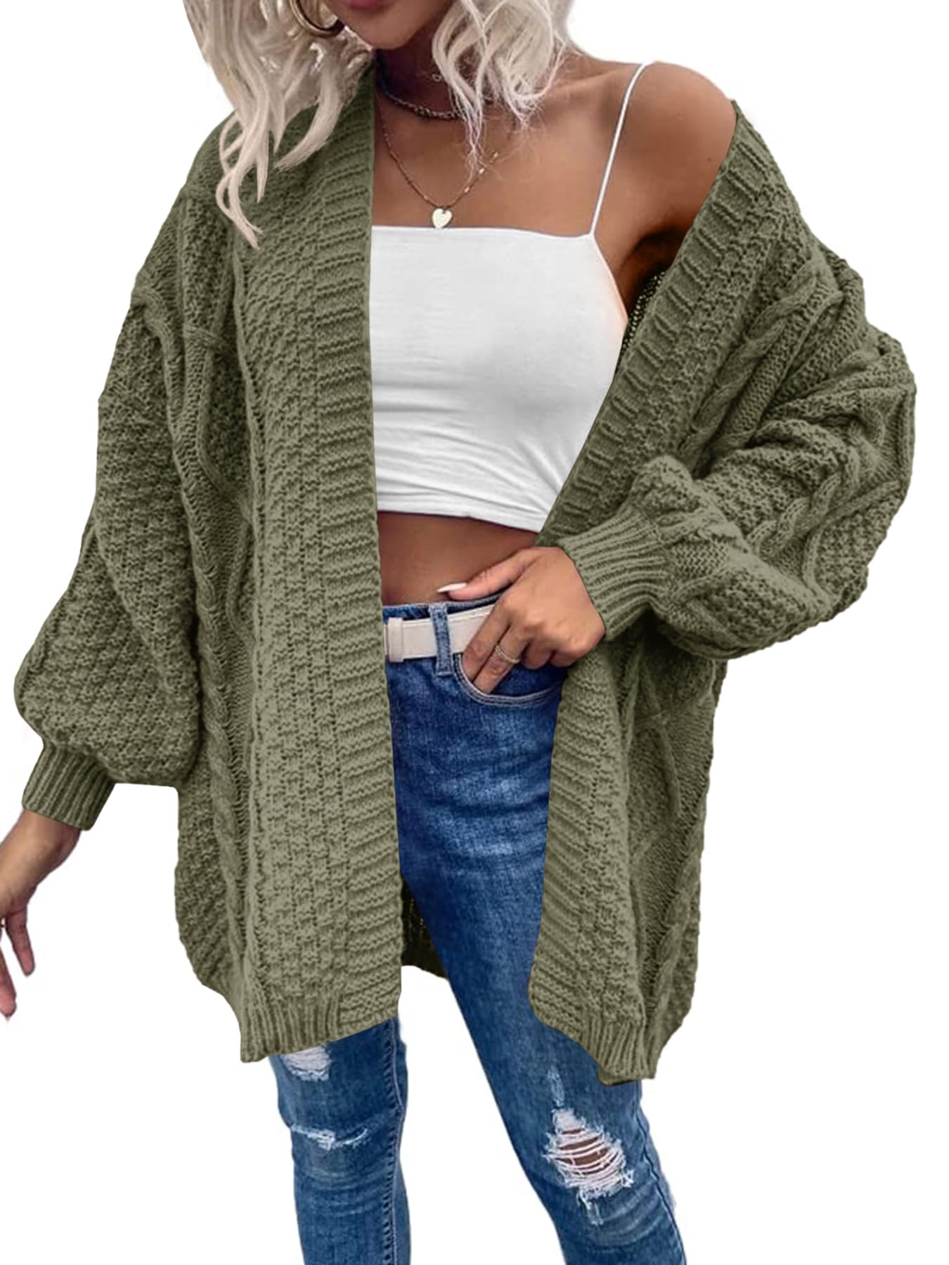 Saodimallsu Womens Chunky Cable Knit Cardigan