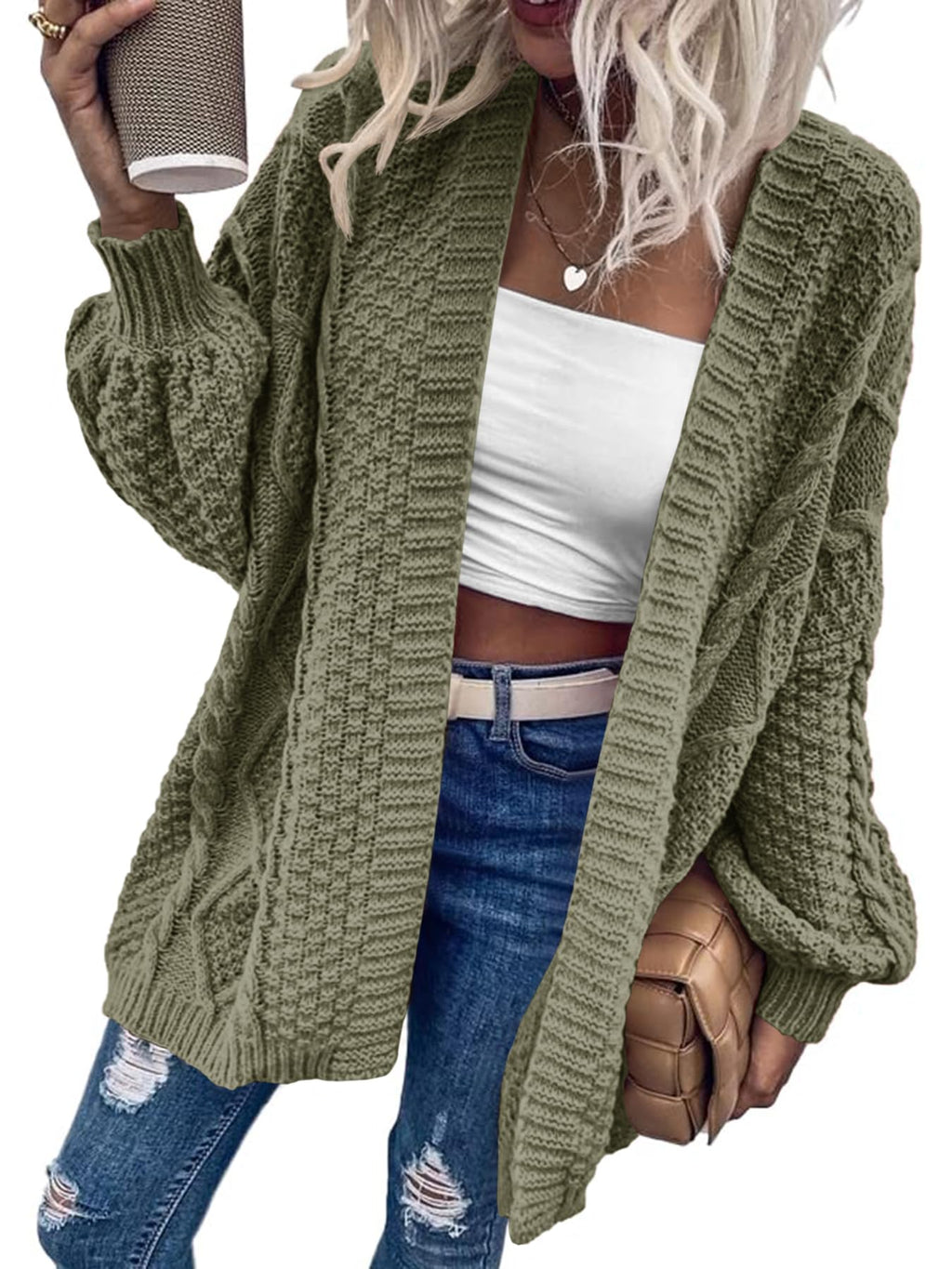 Saodimallsu Womens Chunky Cable Knit Cardigan