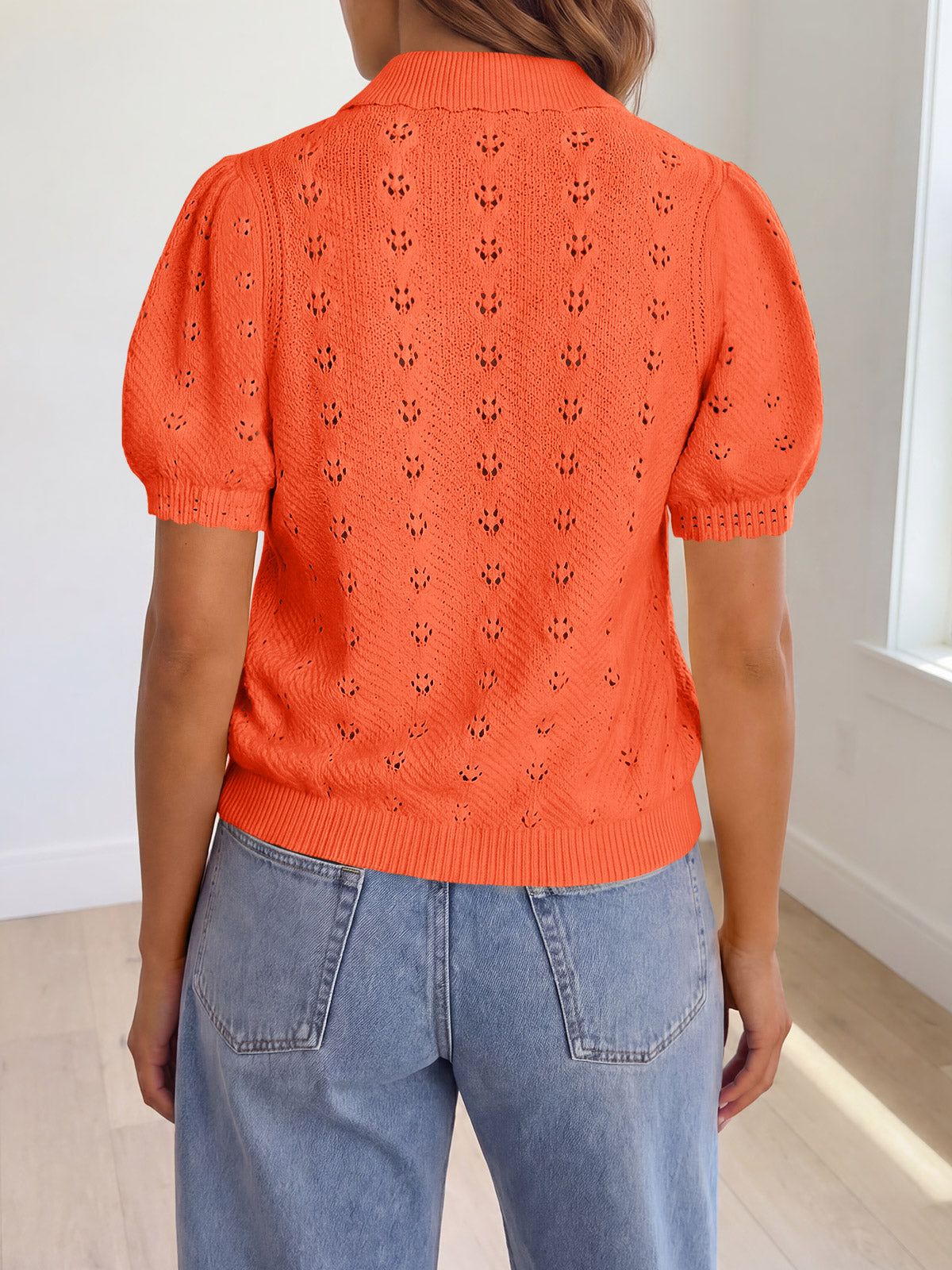 Saodimallsu Women Crochet Puff Sleeve Cardigan