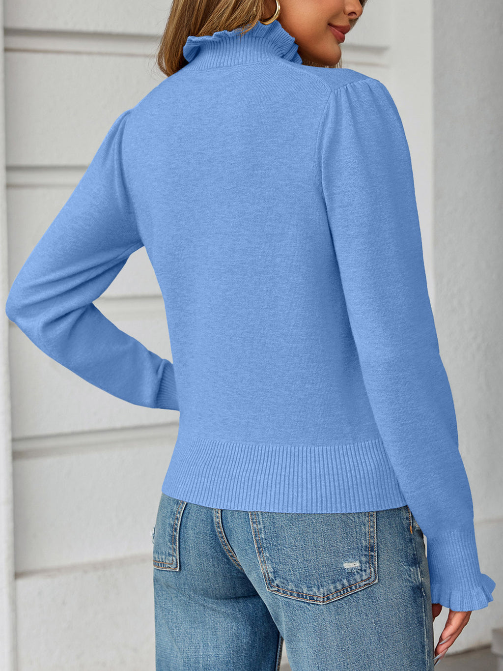 Saodimallsu Womens Ruffle Mock Neck Sweater