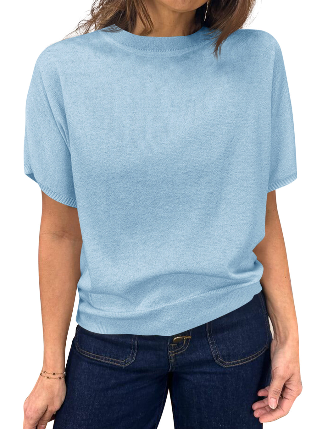 Saodimallsu Women's Crew Neck Knit Sweater
