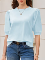 Saodimallsu Womens Puff Sleeve Ruffle Knit Pullover
