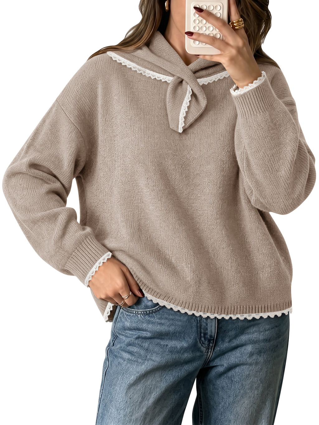 Saodimallsu Womens Scarf Collar Sweater Top