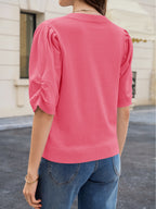 Saodimallsu Womens Puff Sleeve Ruffle Knit Pullover