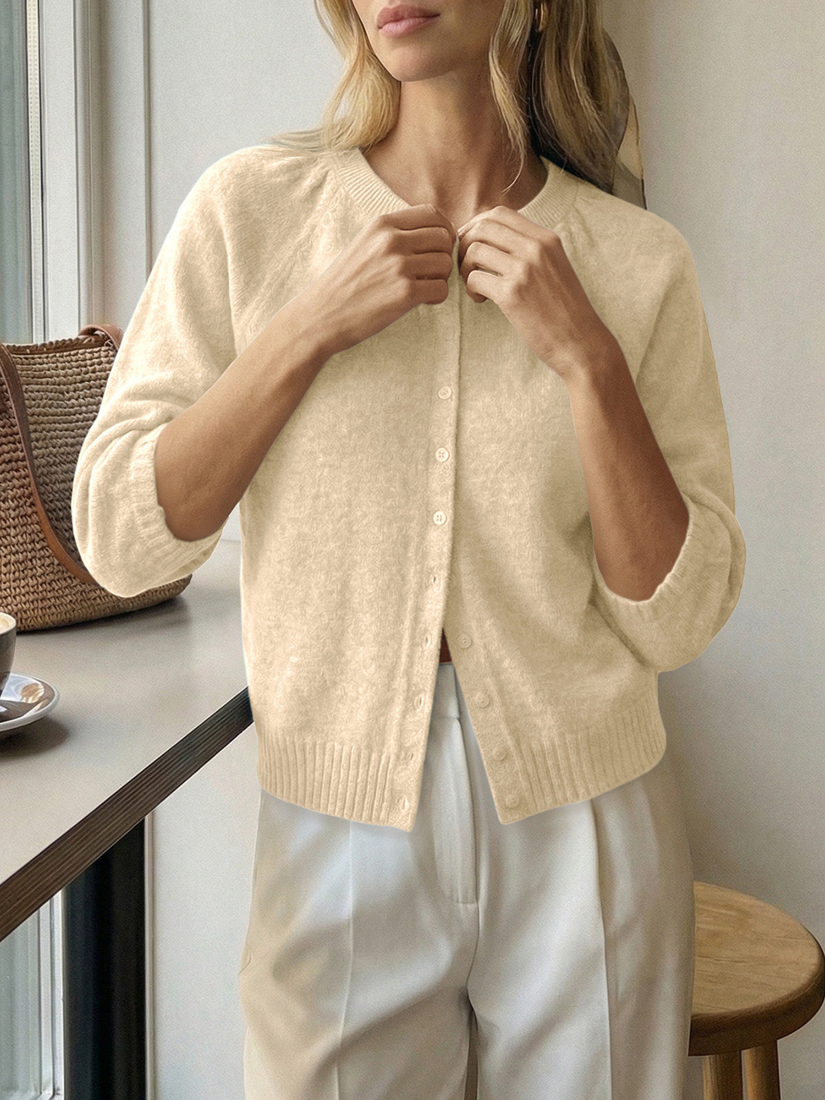 Saodimallsu Womens Puff Sleeve Knit Cardigan