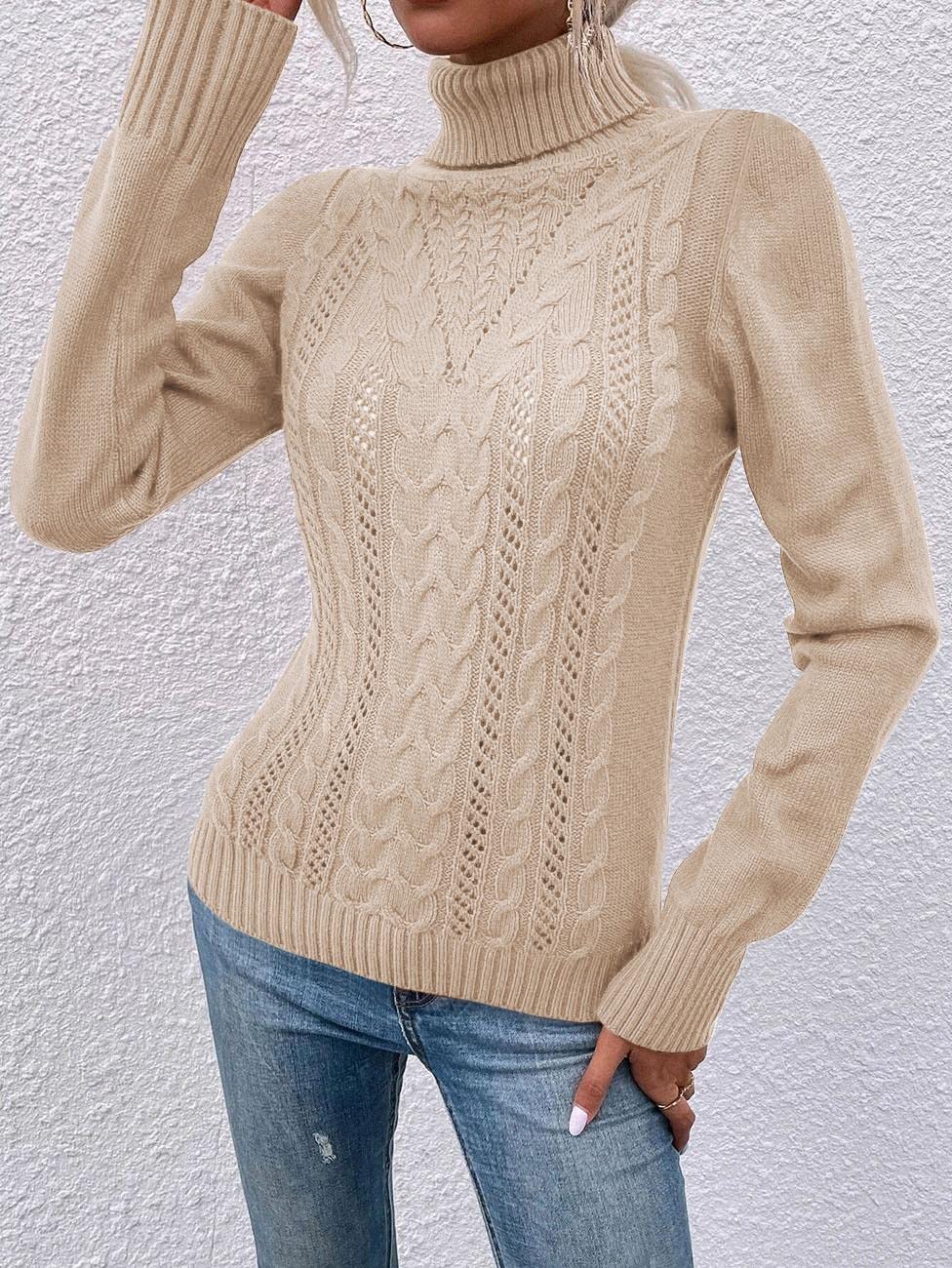 Saodimallsu Women Turtleneck Cable Knit Sweater