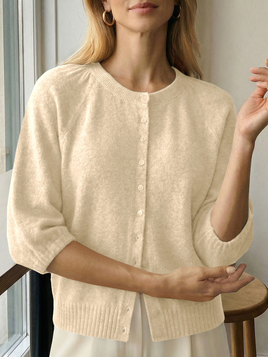 Saodimallsu Womens Puff Sleeve Knit Cardigan
