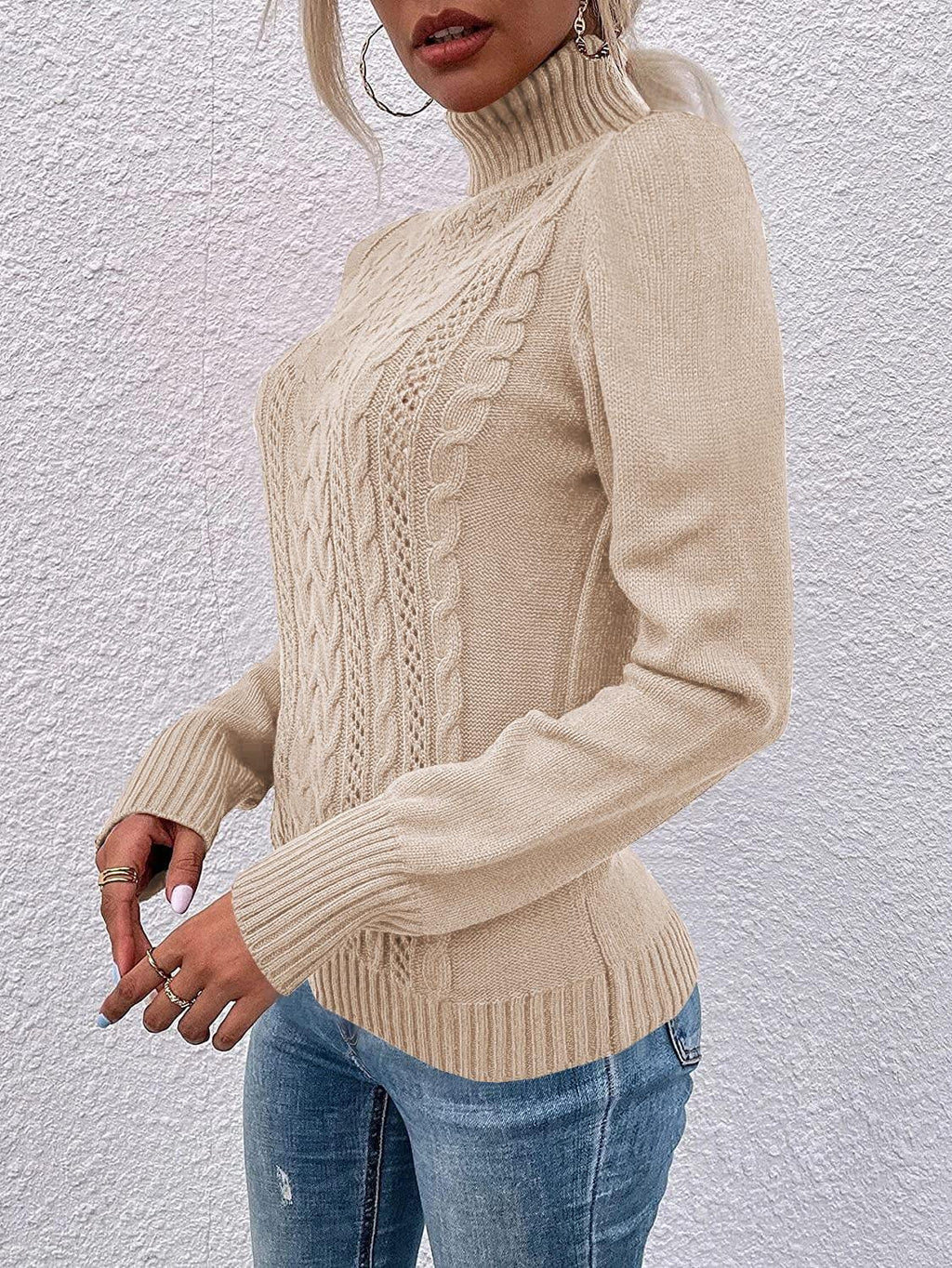 Saodimallsu Women Turtleneck Cable Knit Sweater