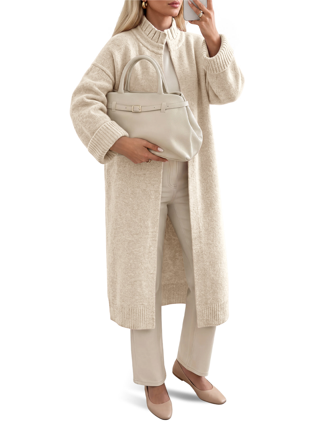 Saodimallsu Womens Ruffle Mock Neck Long Cardigan