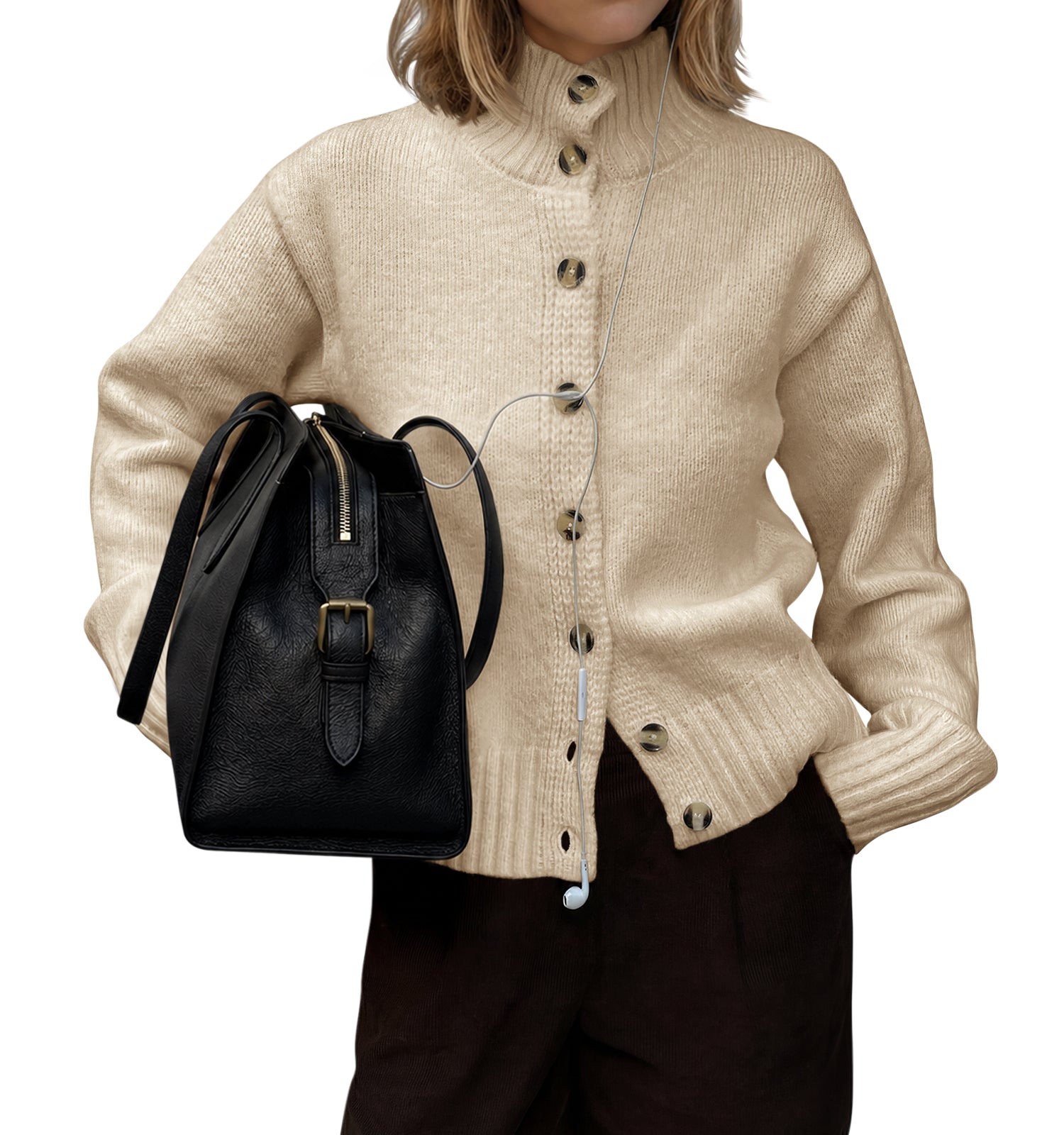 Saodimallsu Womens Mock Neck Button Up Cardigans