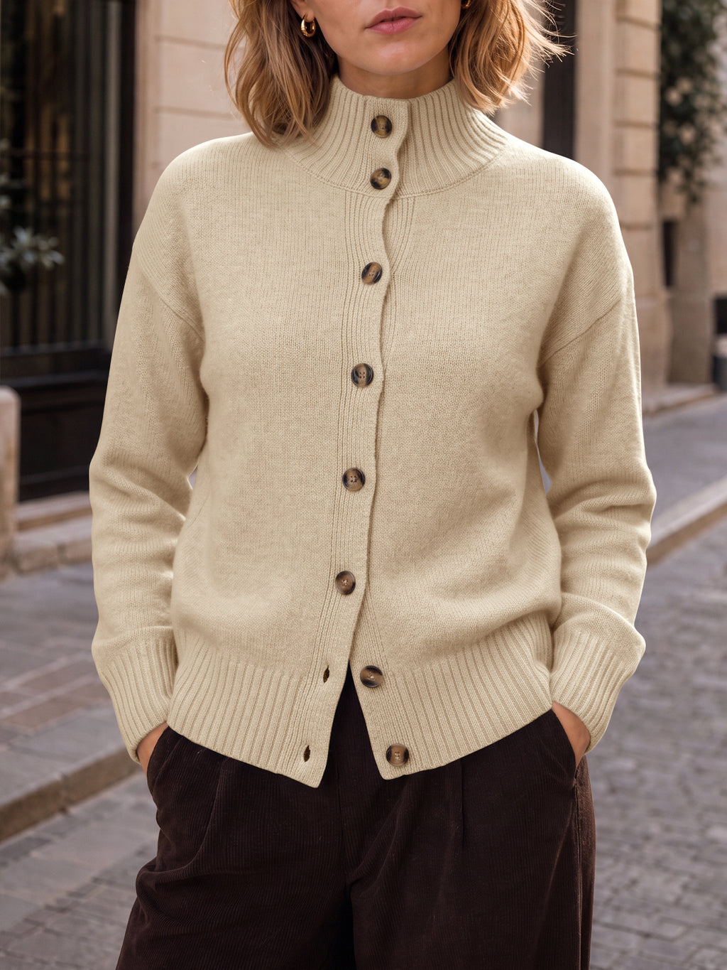 Saodimallsu Womens Mock Neck Button Up Cardigans