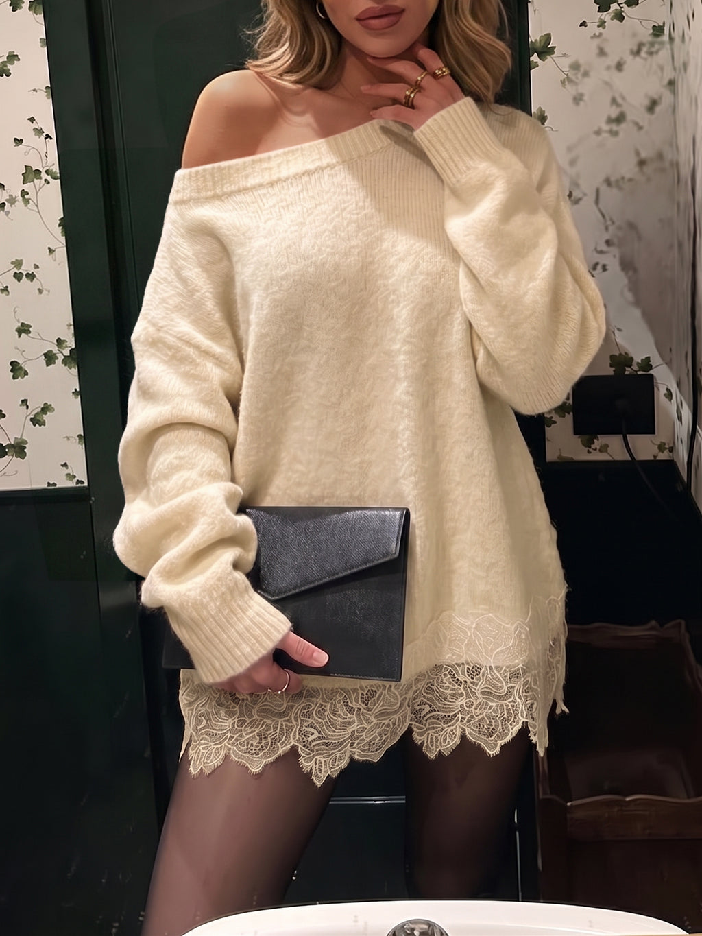 Saodimallsu Women Lace Patchwork Sweater