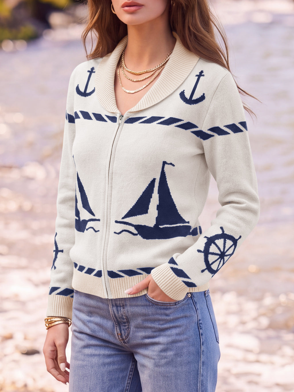 Saodimallsu Womens Zip Up Collared Sweater