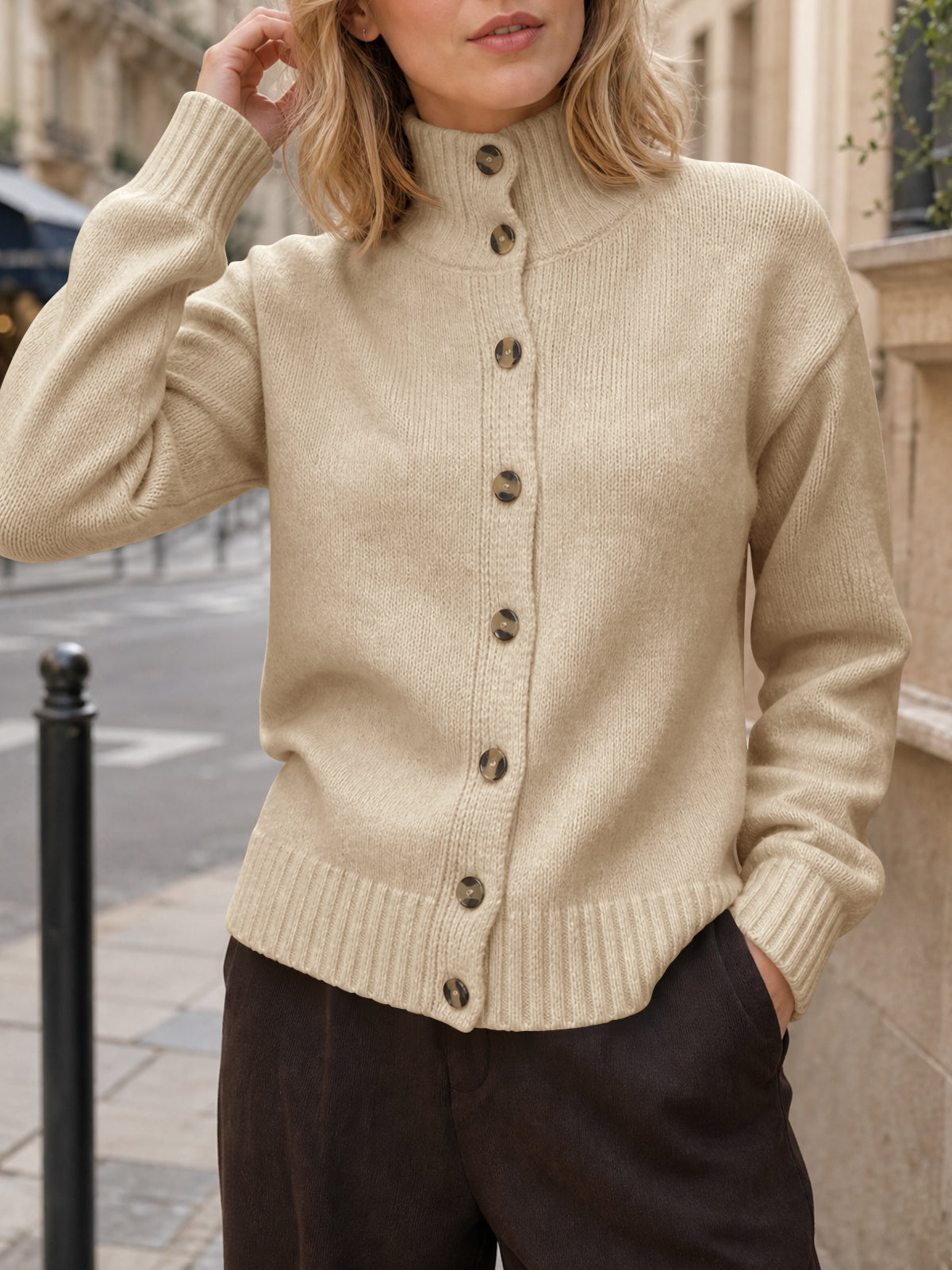 Saodimallsu Womens Mock Neck Button Up Cardigans