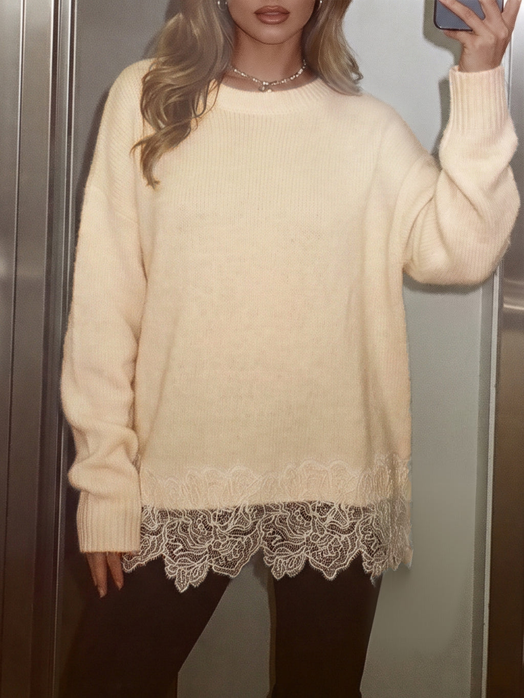Saodimallsu Women Lace Patchwork Sweater