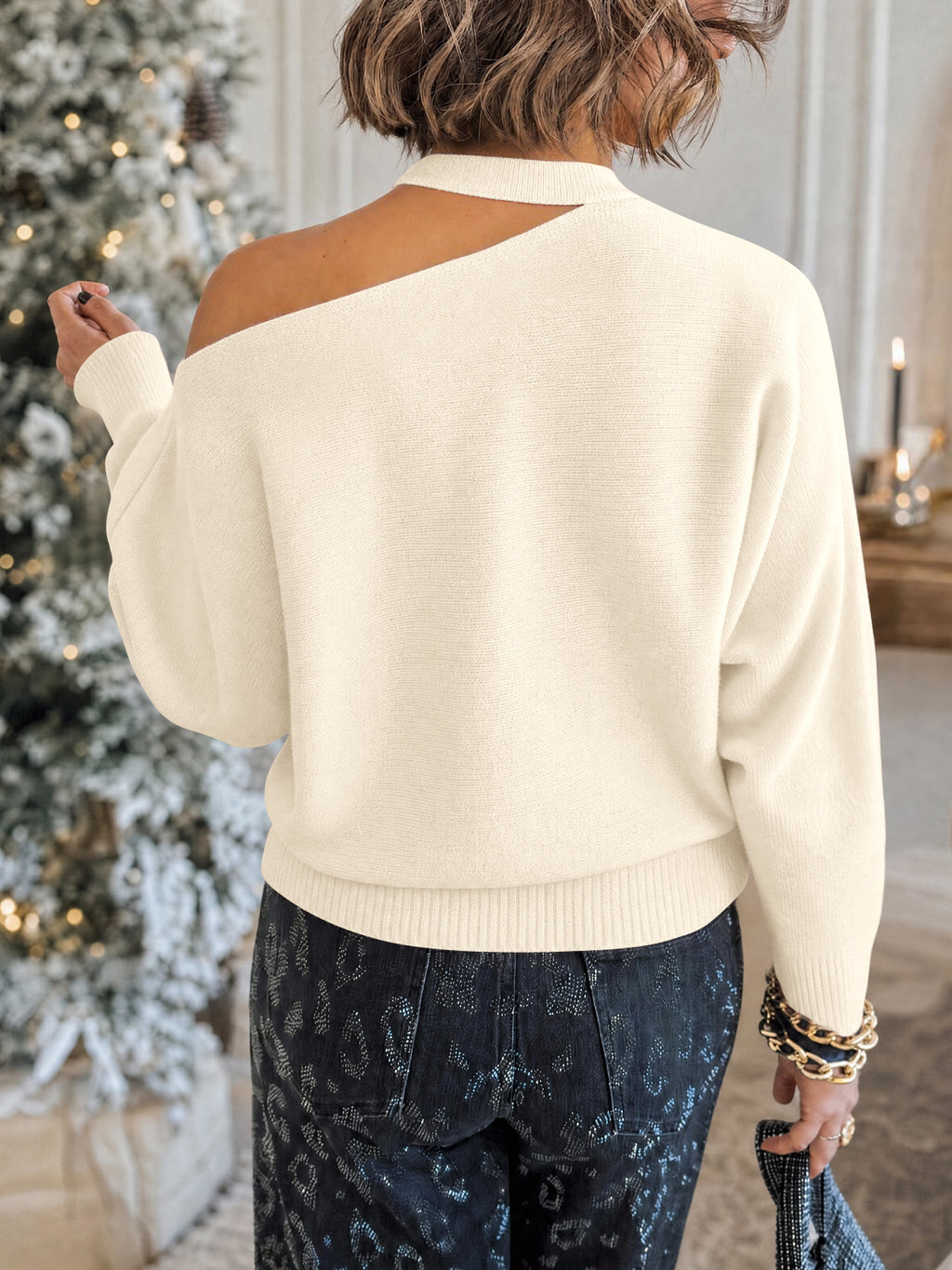 Saodimallsu Womens Off Shoulder Halter Sweater