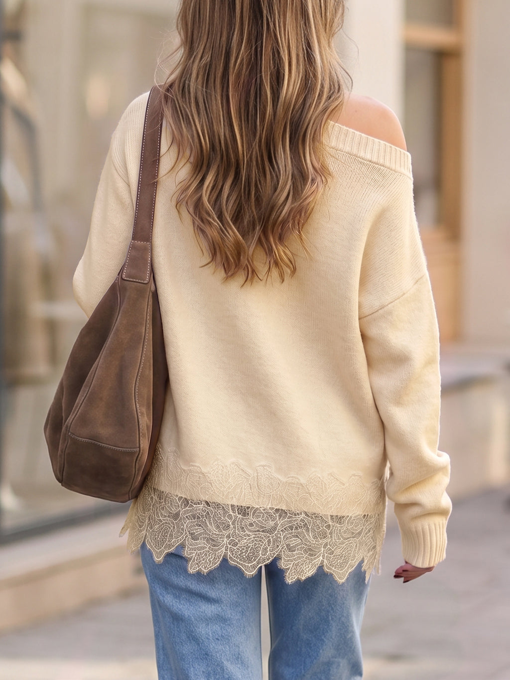 Saodimallsu Women Lace Patchwork Sweater