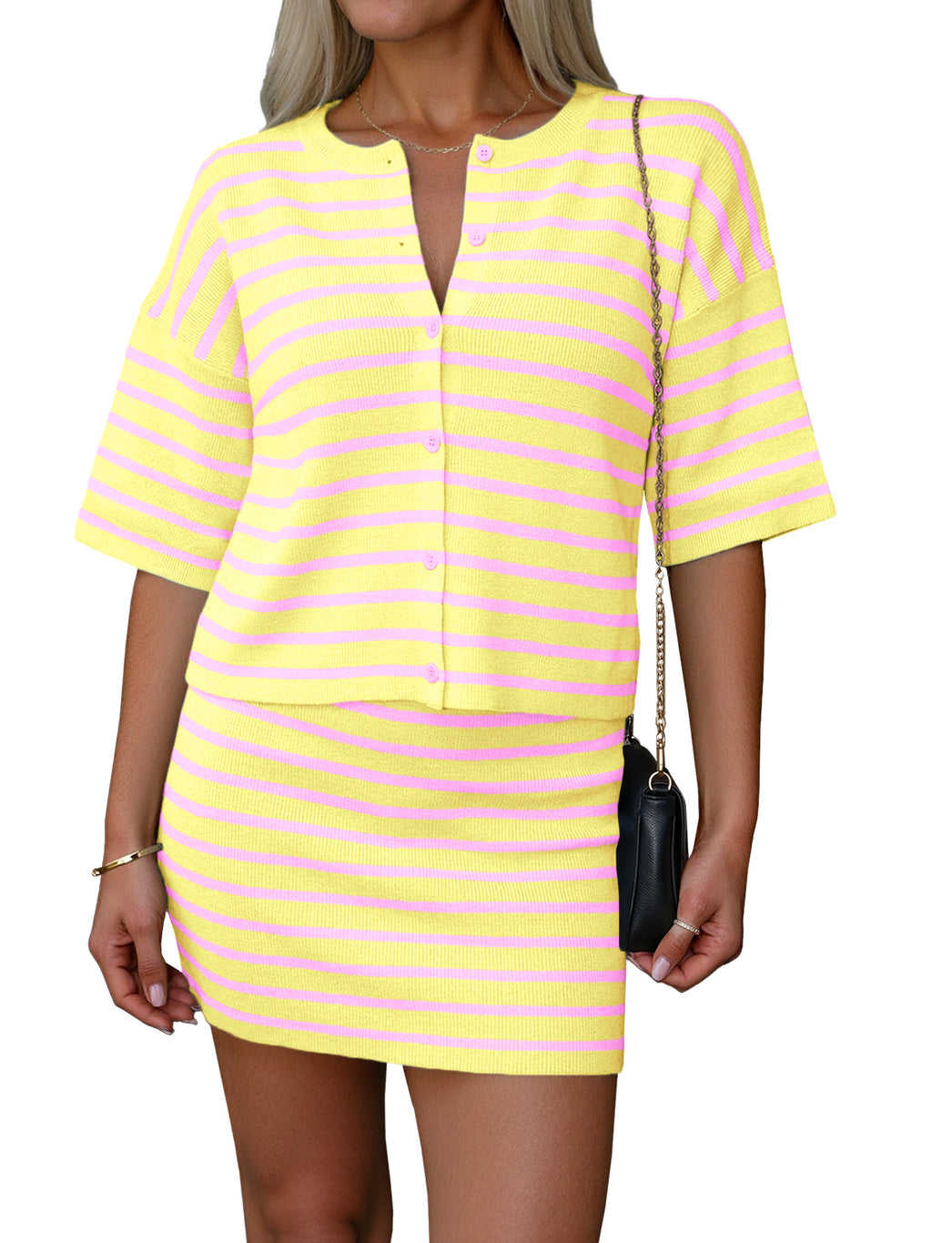 Saodimallsu Womens Striped Knit Two Piece Set