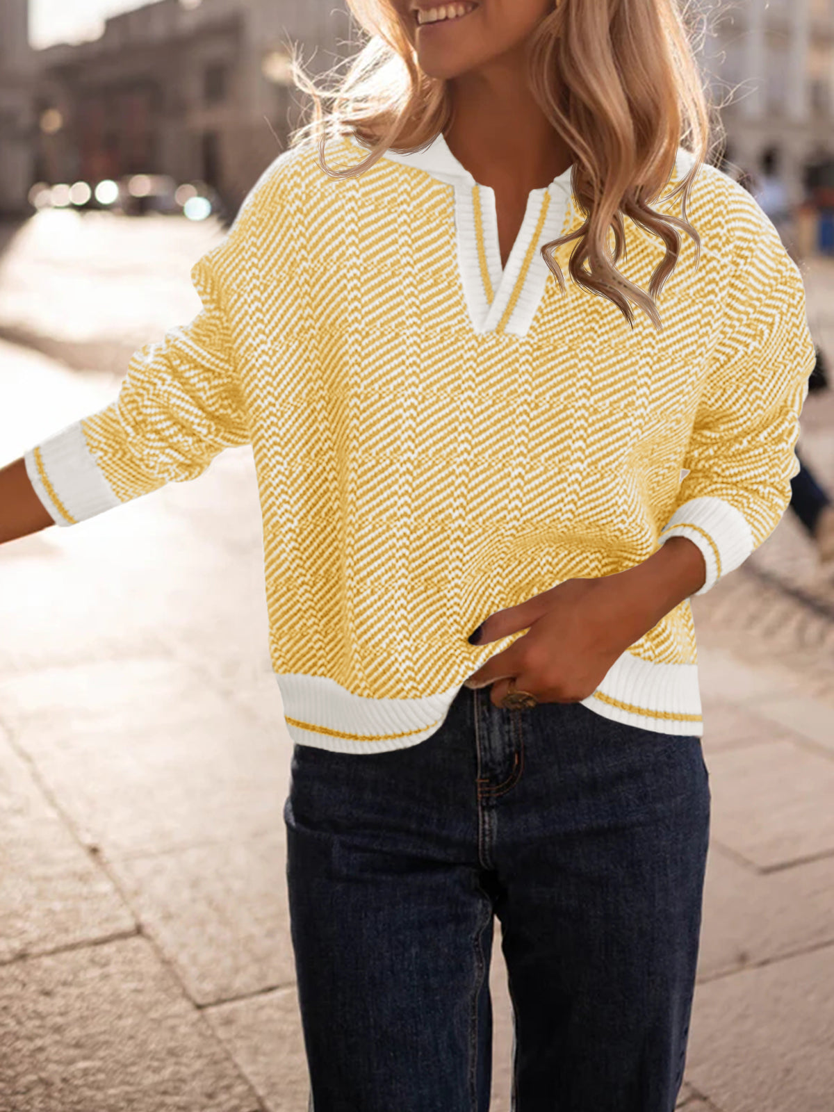 Saodimallsu Womens Fall Lapel V Neck Knit Sweaters