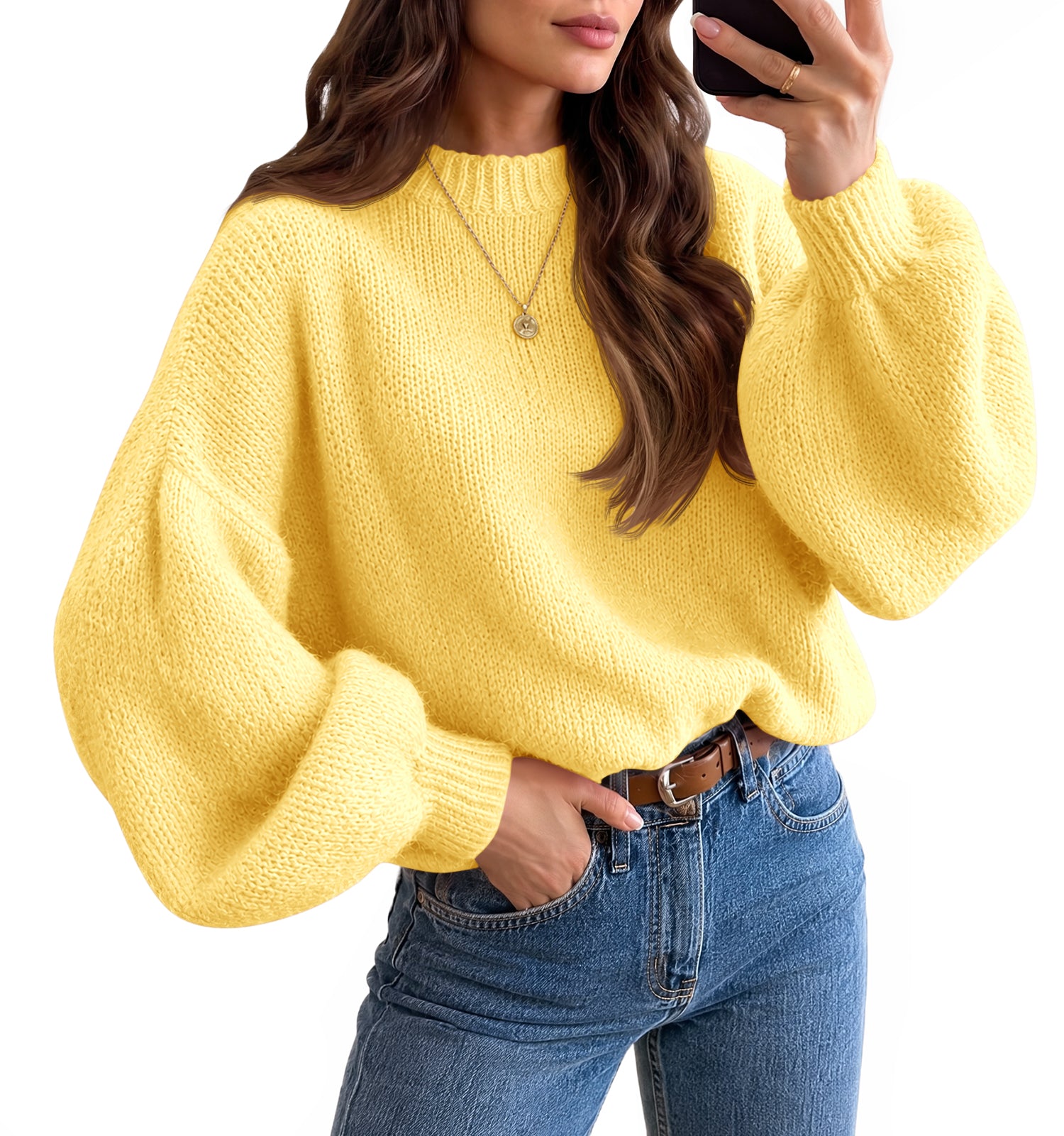 Saodimallsu Womens Crew Neck Slouchy Knit Pullover