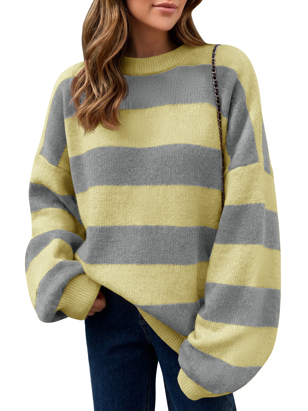 Saodimallsu Womens Oversized Striped Knit Block Sweaters