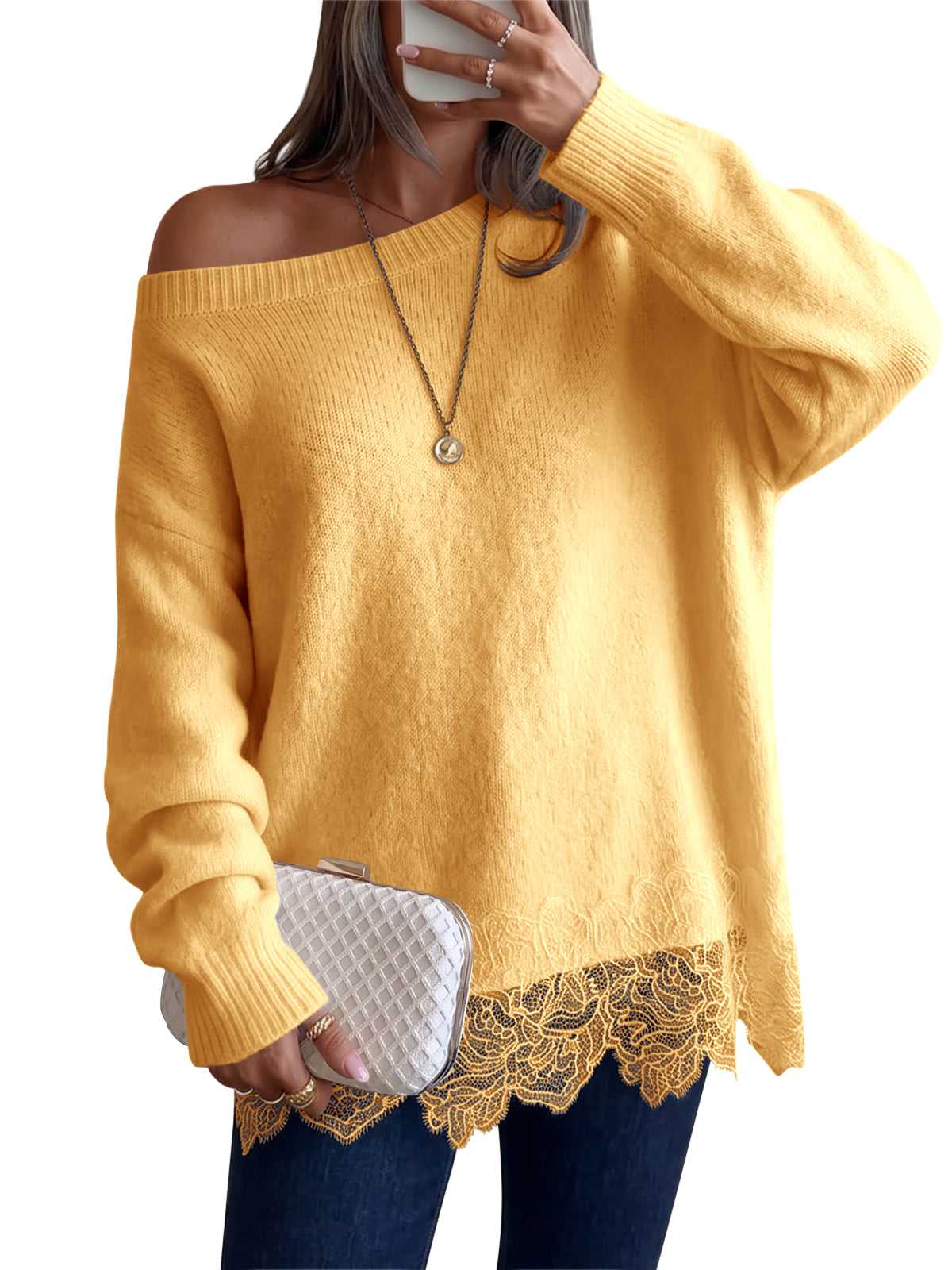 Saodimallsu Women Lace Patchwork Sweater