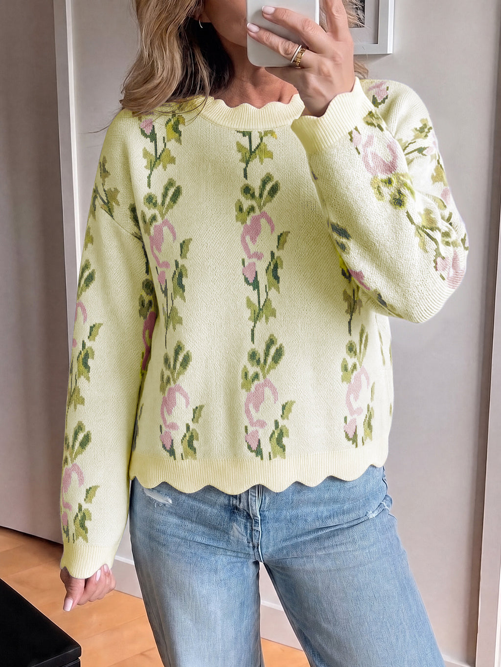 Saodimallsu Women Floral Long Sleeve Sweater