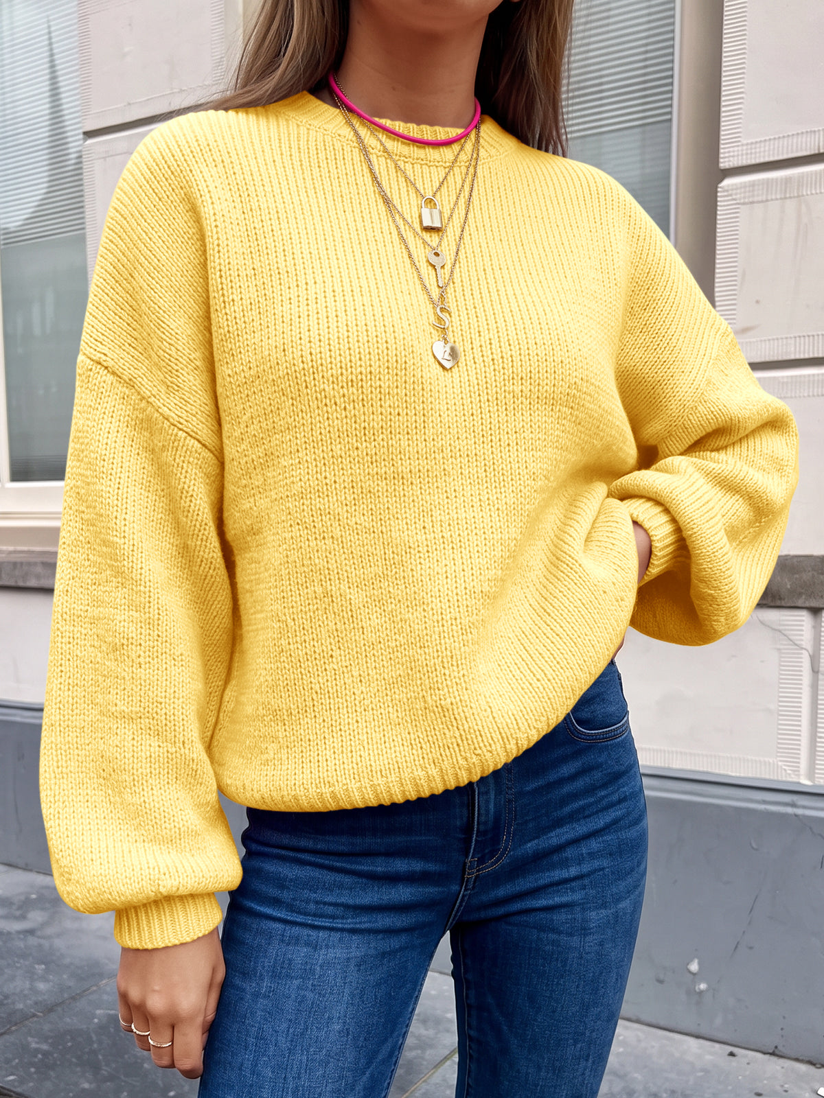 Saodimallsu Womens Crew Neck Slouchy Knit Pullover