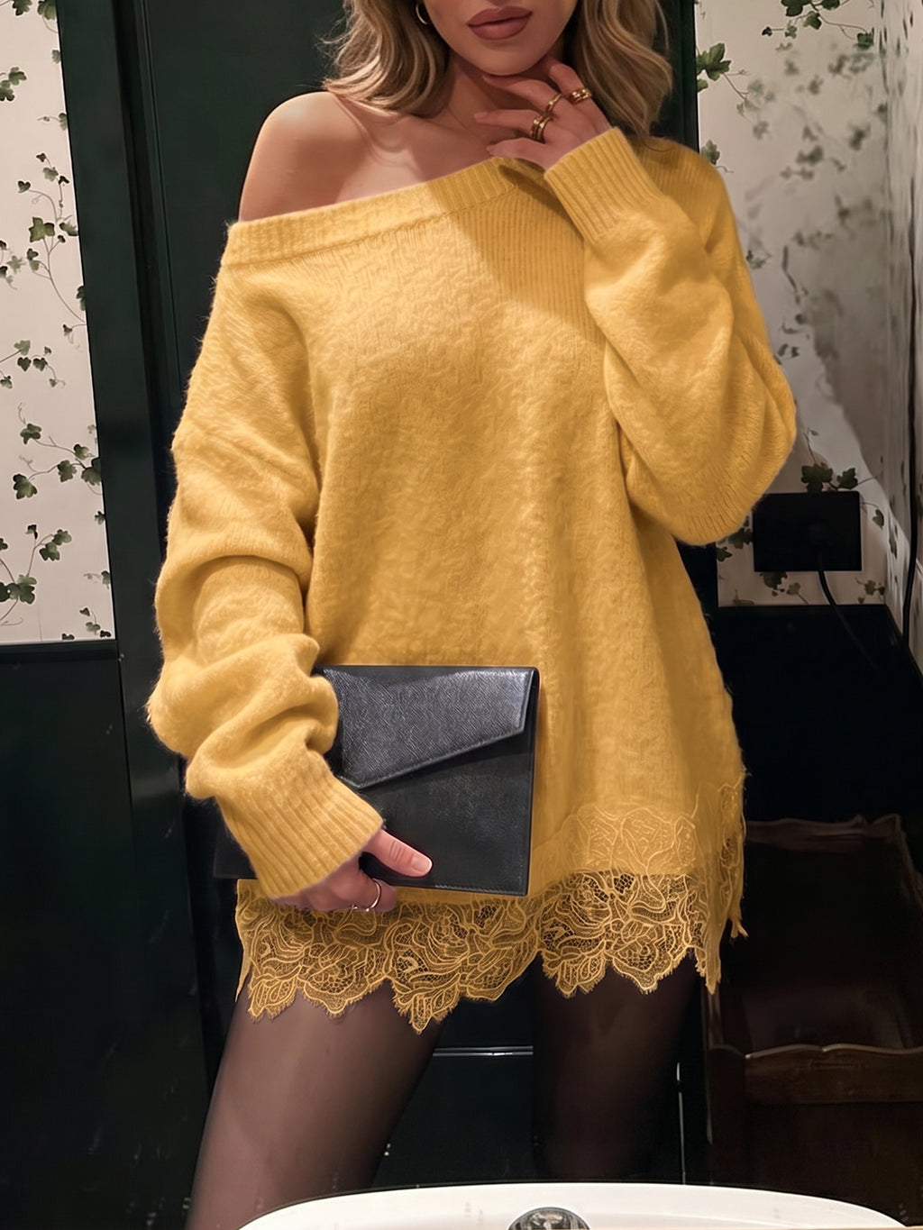 Saodimallsu Women Lace Patchwork Sweater