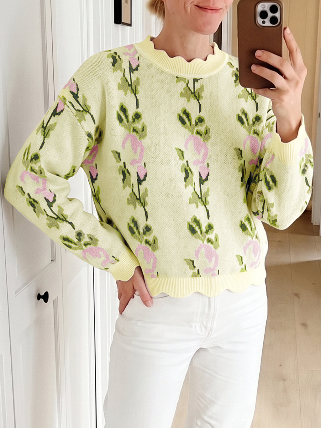 Saodimallsu Women Floral Long Sleeve Sweater