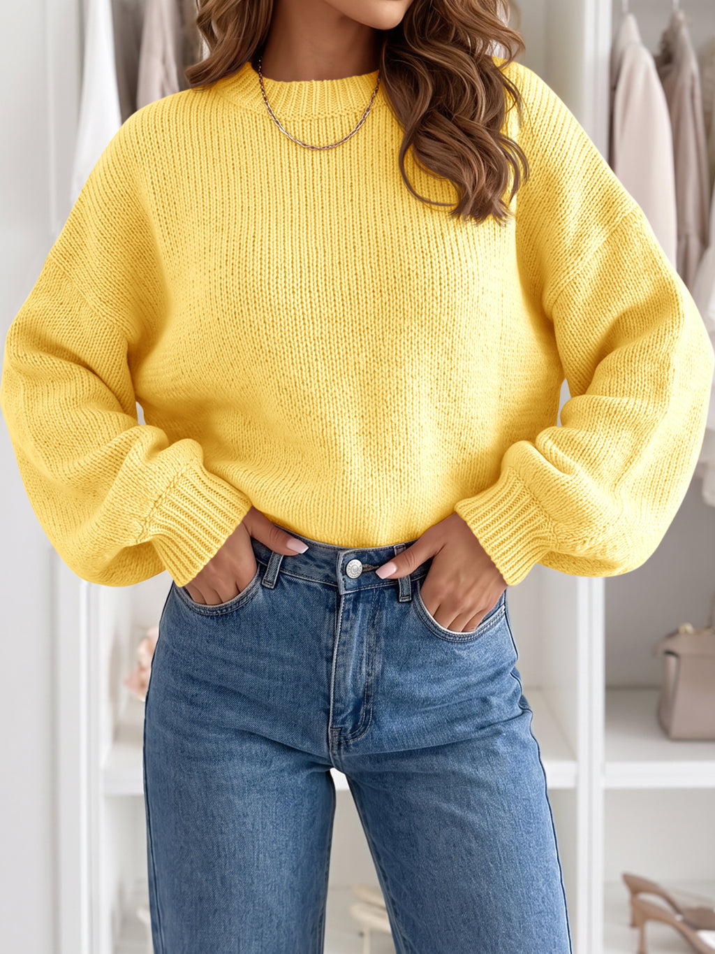 Saodimallsu Womens Crew Neck Slouchy Knit Pullover