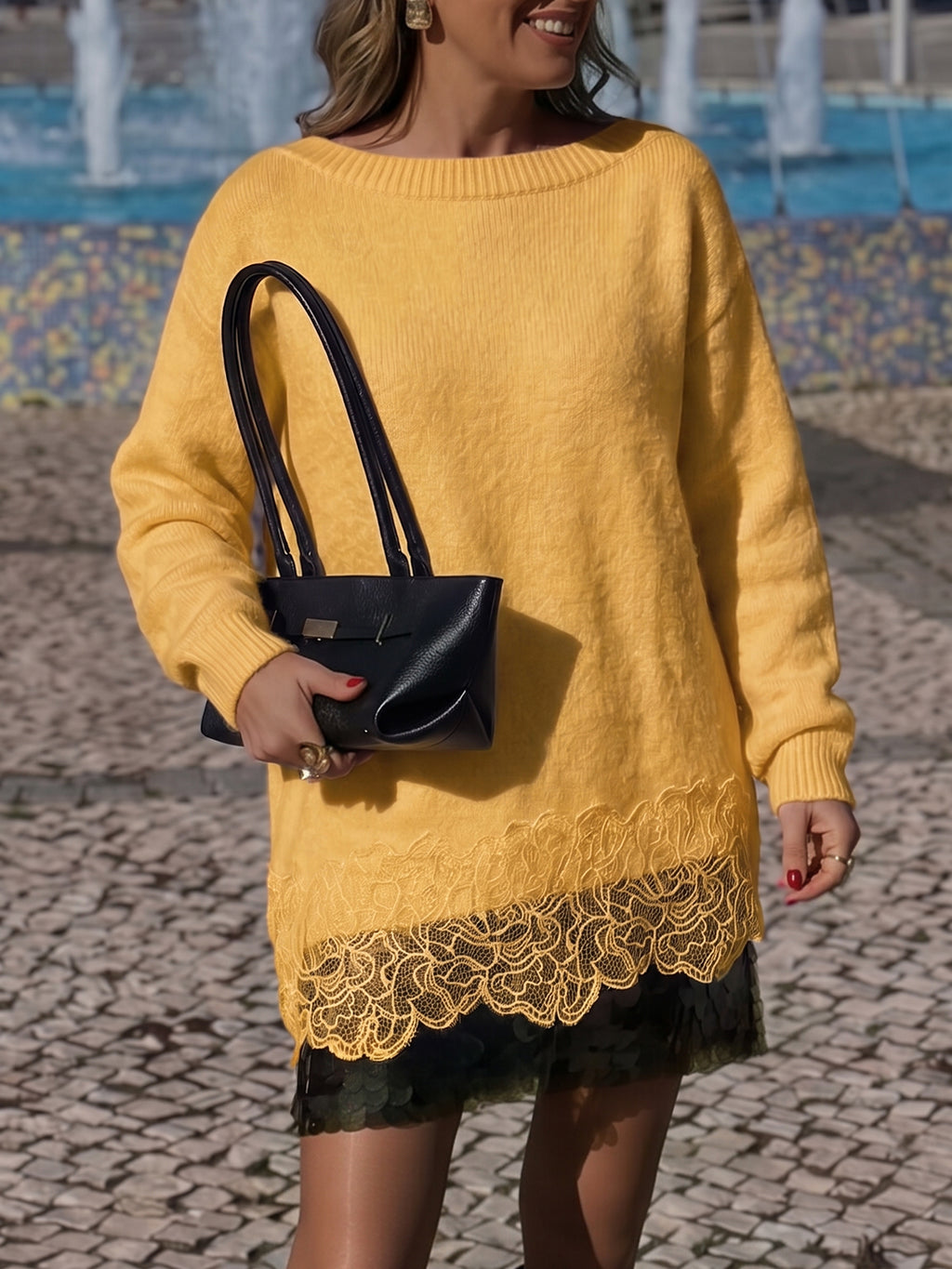 Saodimallsu Women Lace Patchwork Sweater