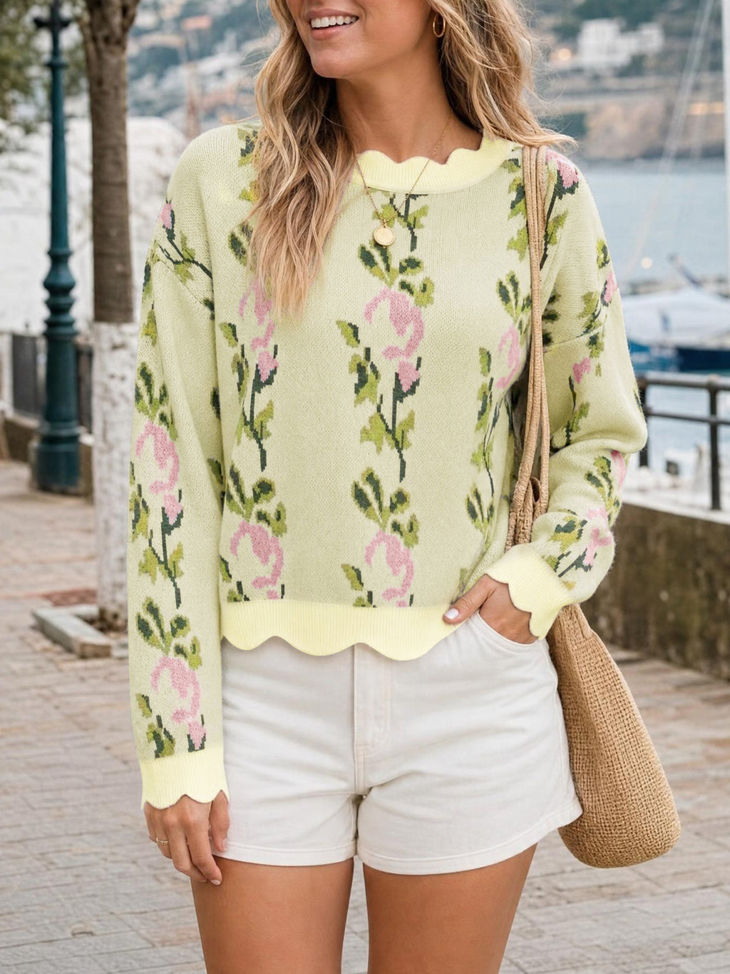 Saodimallsu Women Floral Long Sleeve Sweater