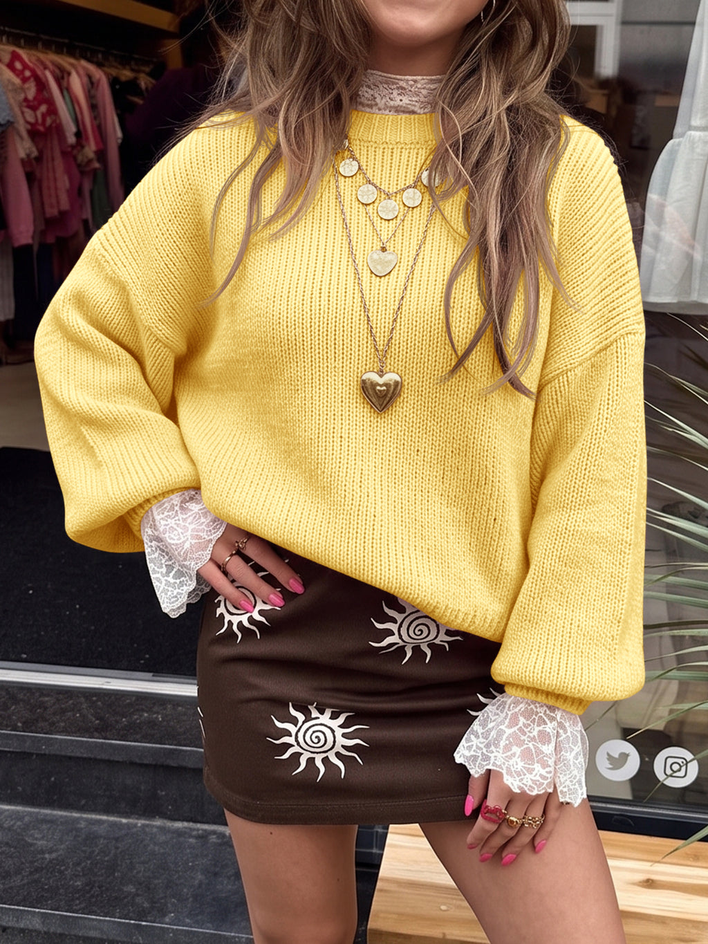 Saodimallsu Womens Crew Neck Slouchy Knit Pullover