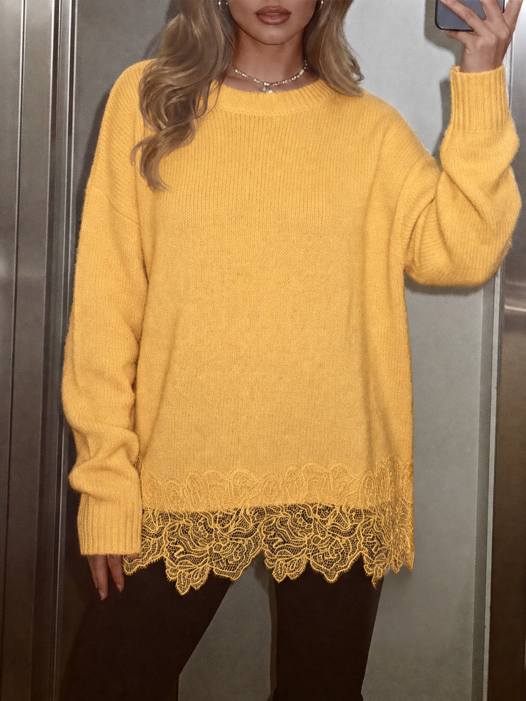 Saodimallsu Women Lace Patchwork Sweater