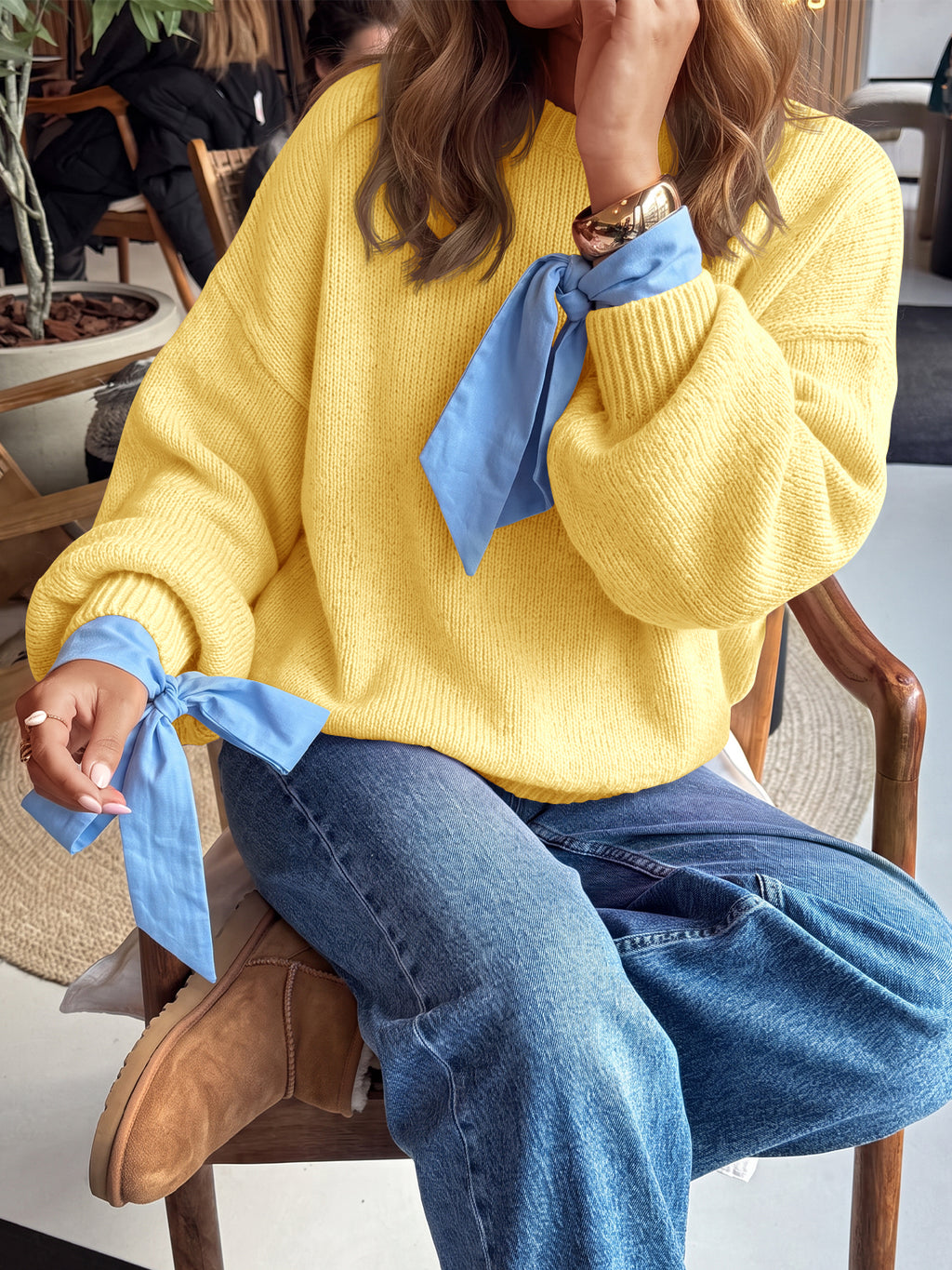 Saodimallsu Womens Crew Neck Slouchy Knit Pullover