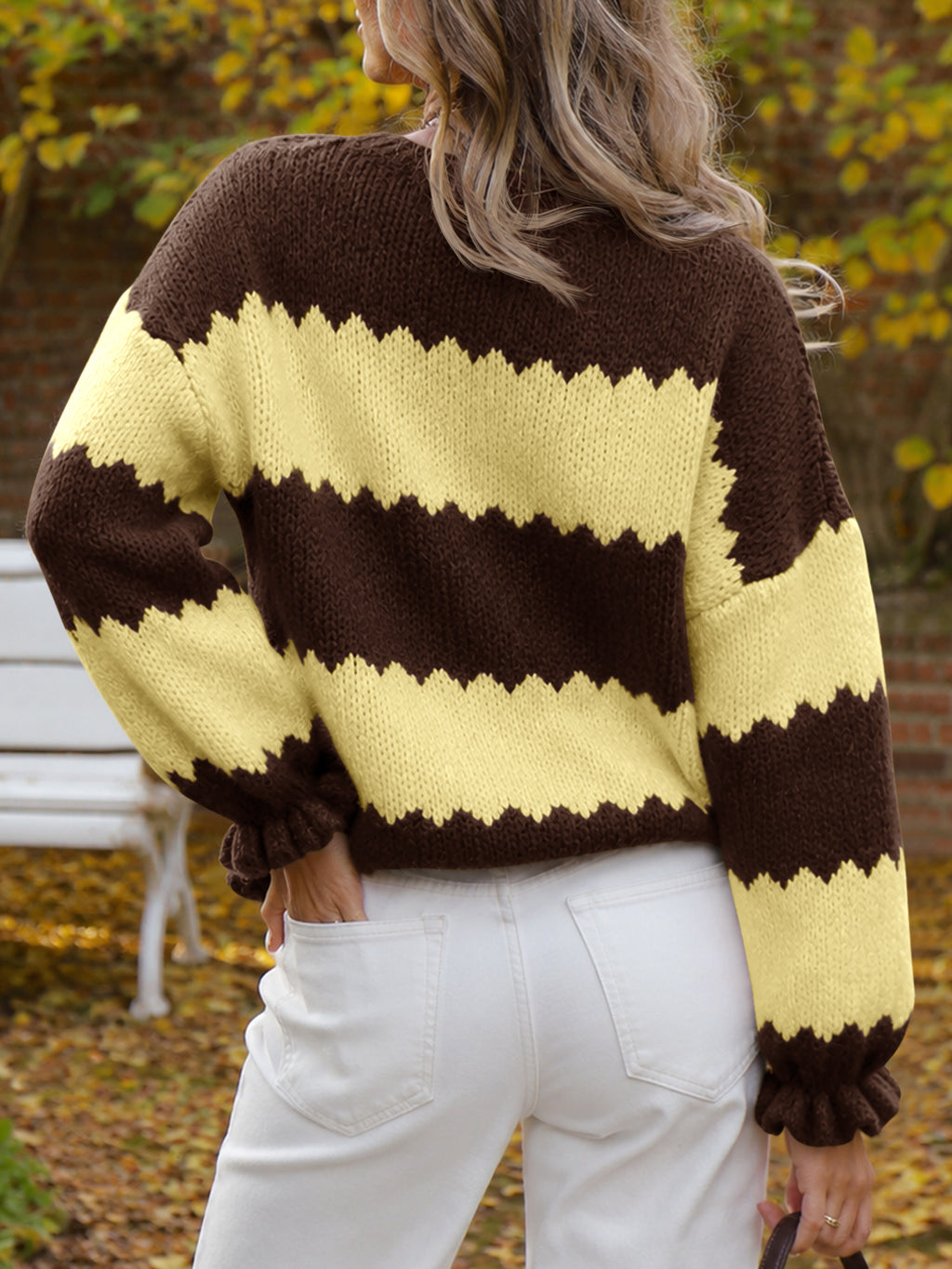 Saodimallsu Womens Striped Color Block Ruffle Sweaters