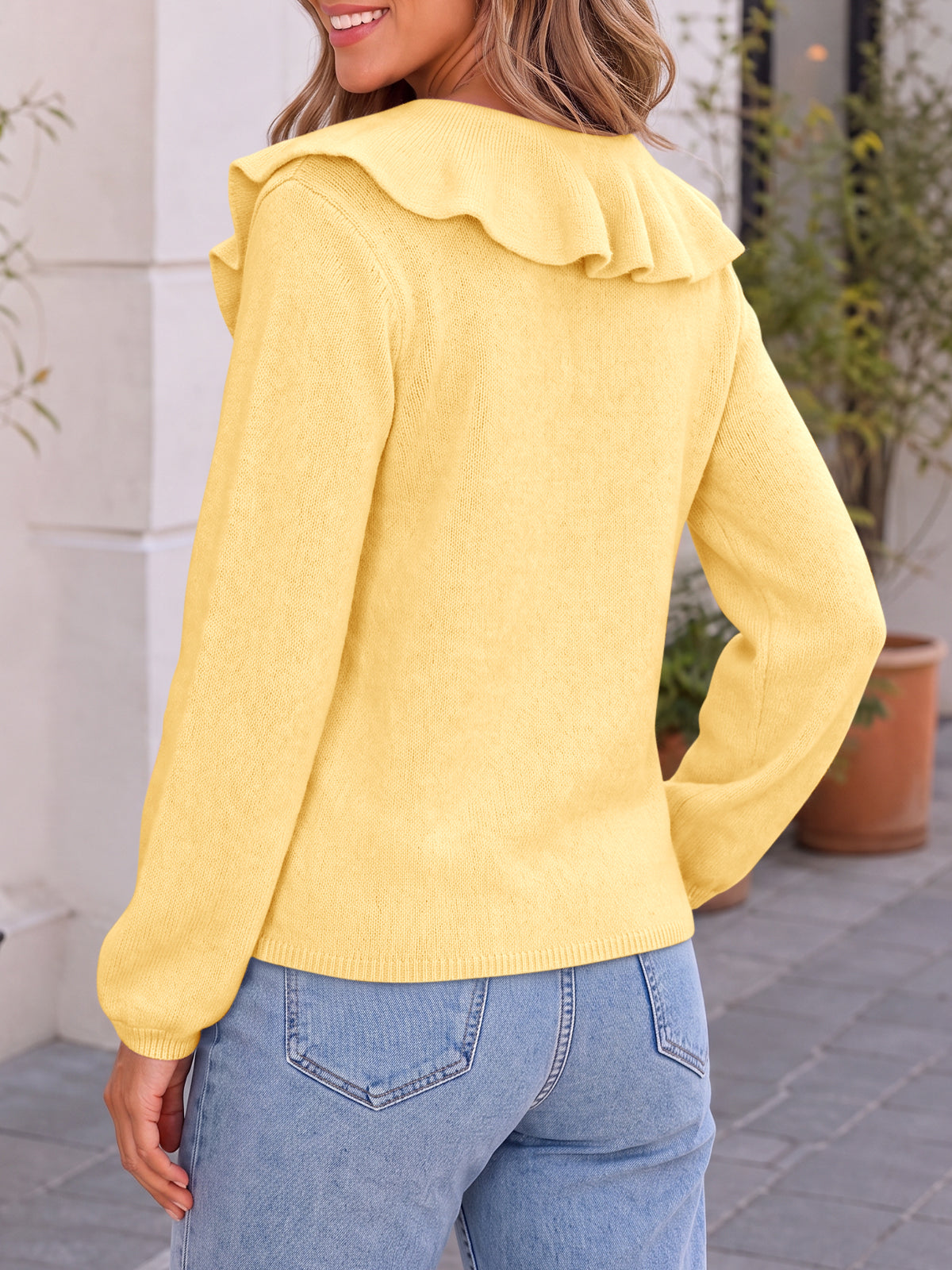 Saodimallsu Womens Ruffle V Neck Sweaters
