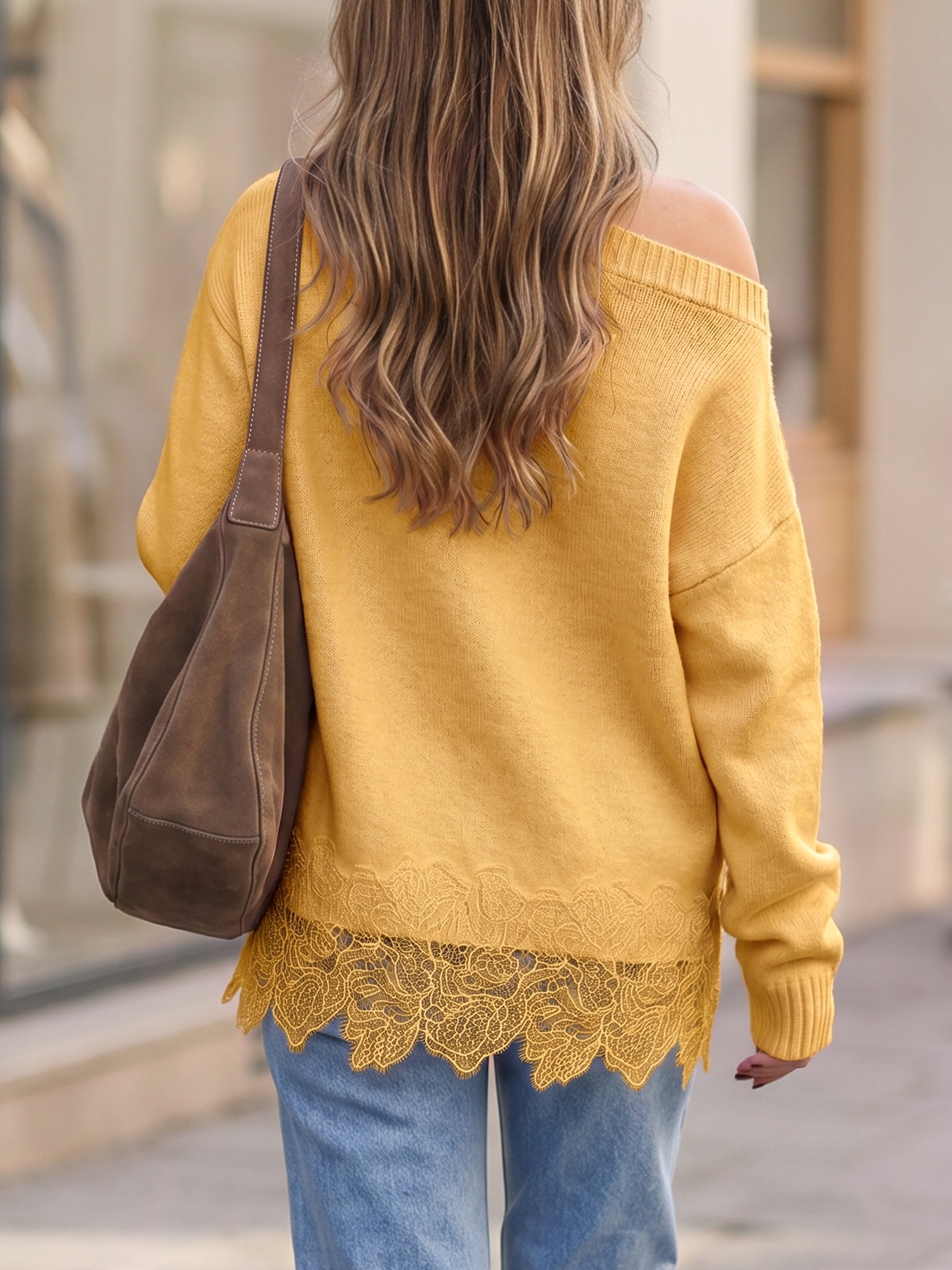 Saodimallsu Women Lace Patchwork Sweater