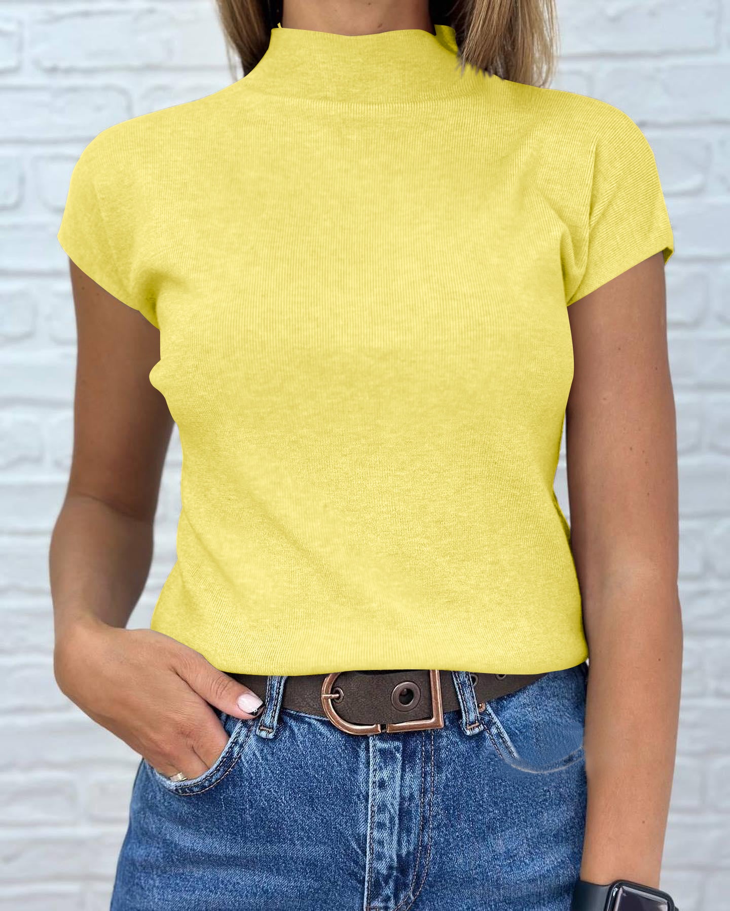 Saodimallsu Womens Mock Neck Short Sleeve Sweater