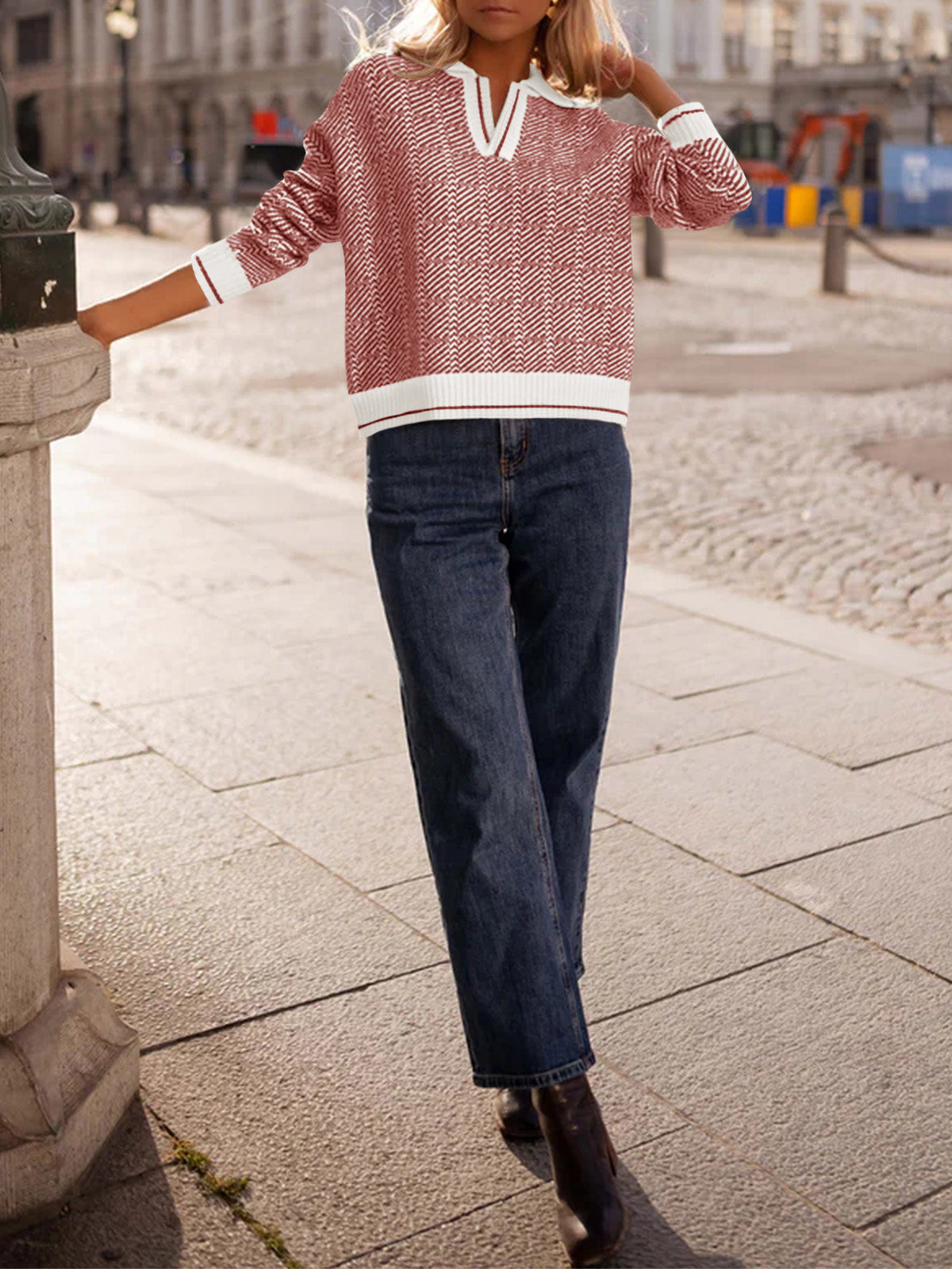 Saodimallsu Womens Fall Lapel V Neck Knit Sweaters