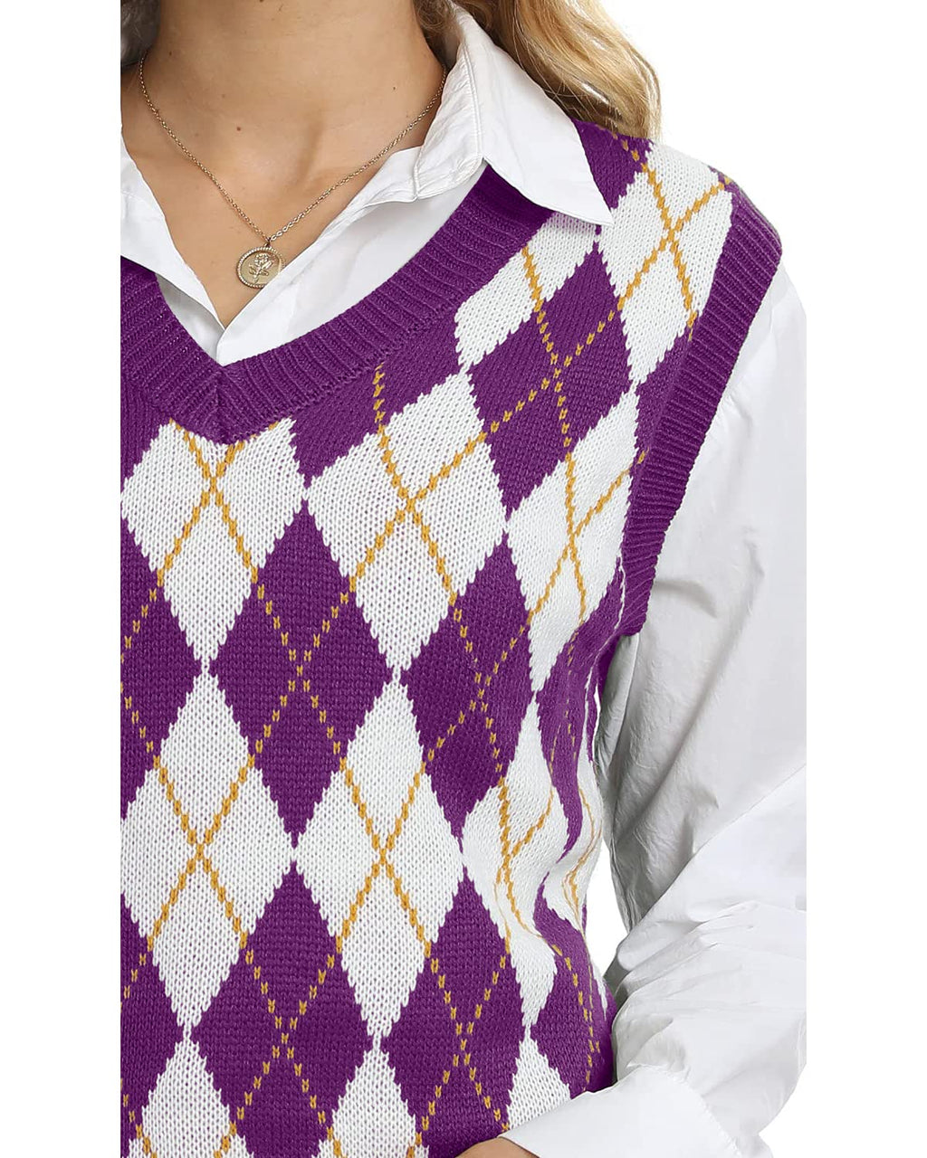 Saodimallsu Womens V Neck Argyle Knit Tops