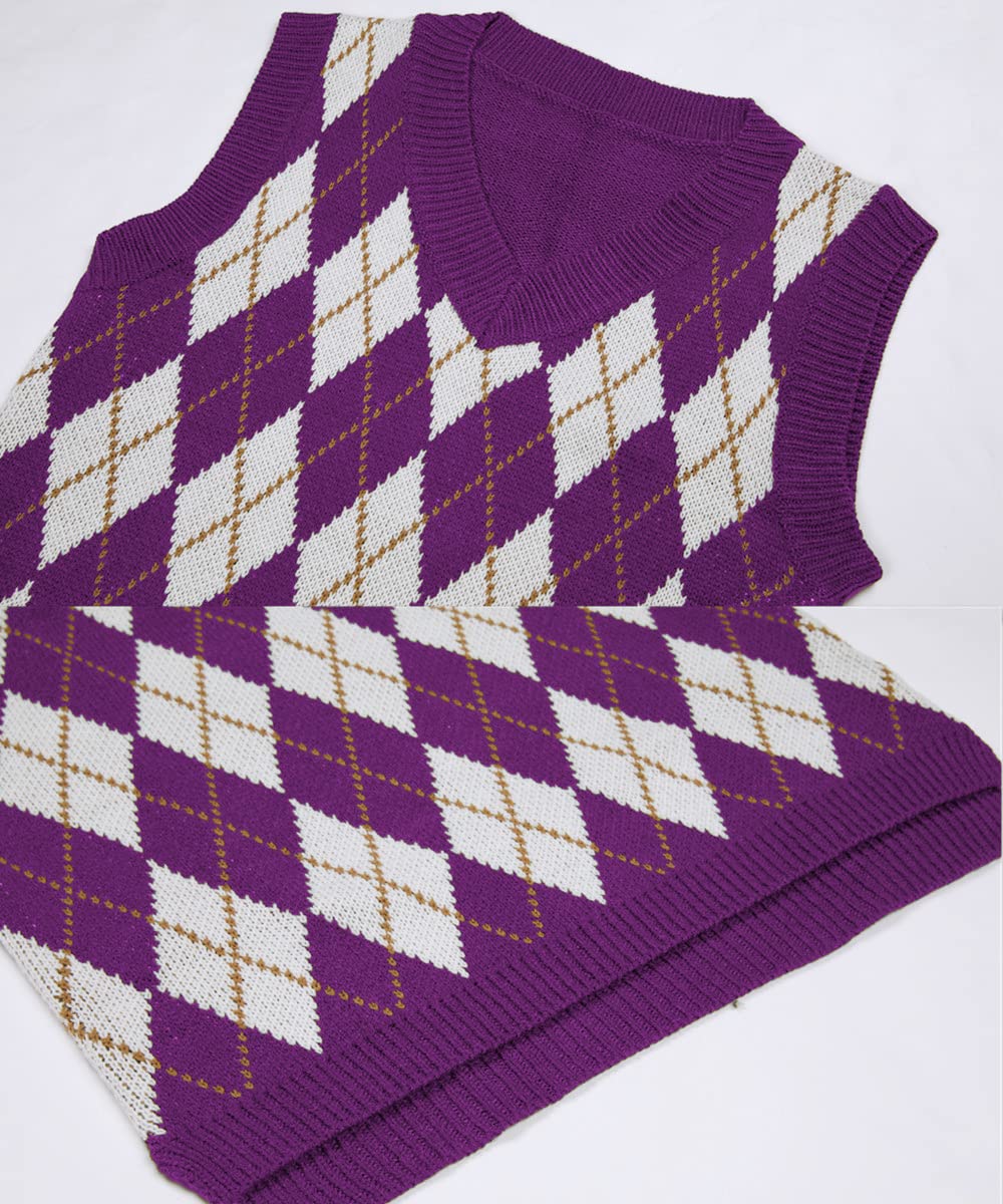 Saodimallsu Womens V Neck Argyle Knit Tops