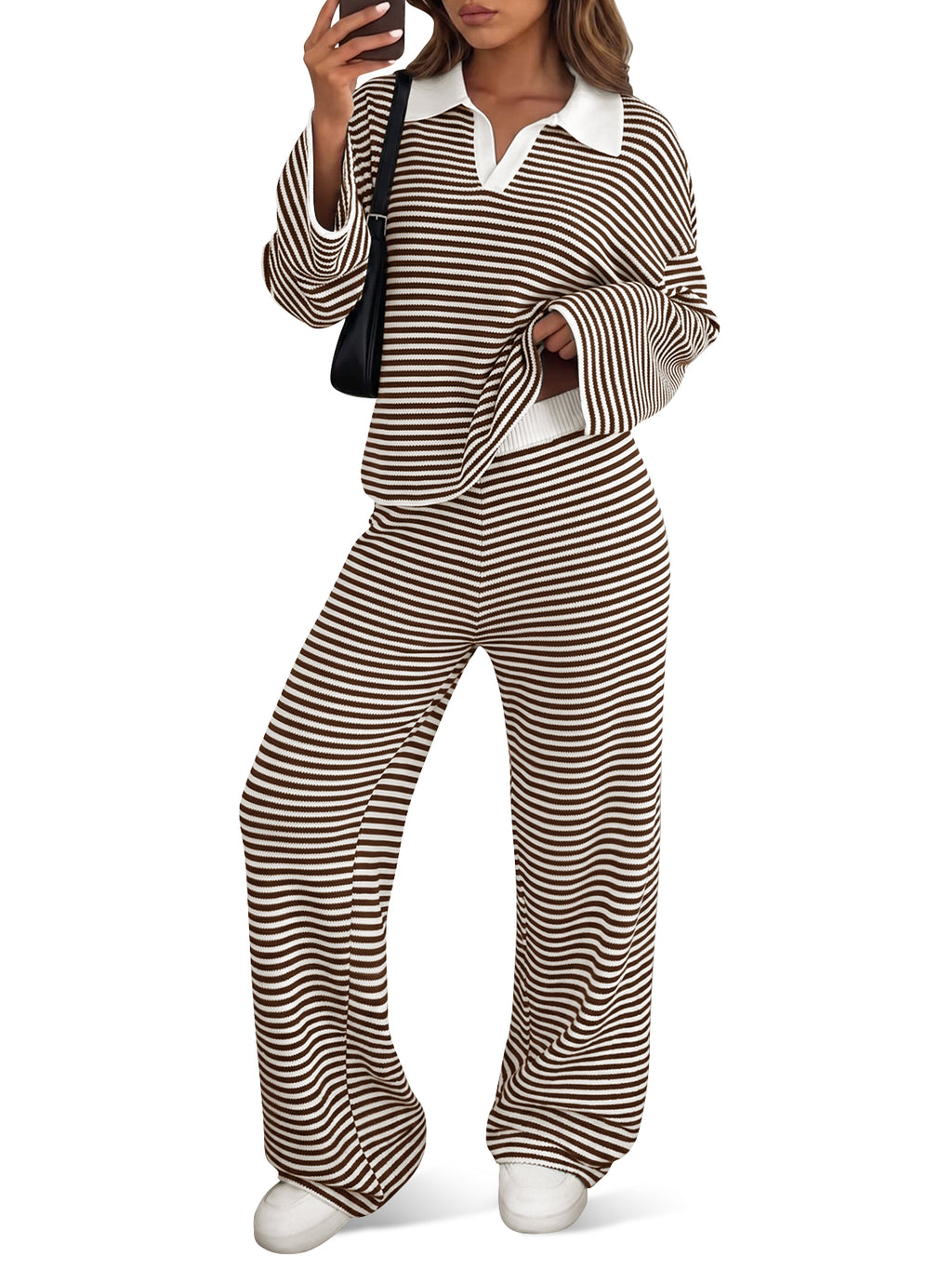 Saodimallsu Womens Striped 2 Piece Knit Outfit
