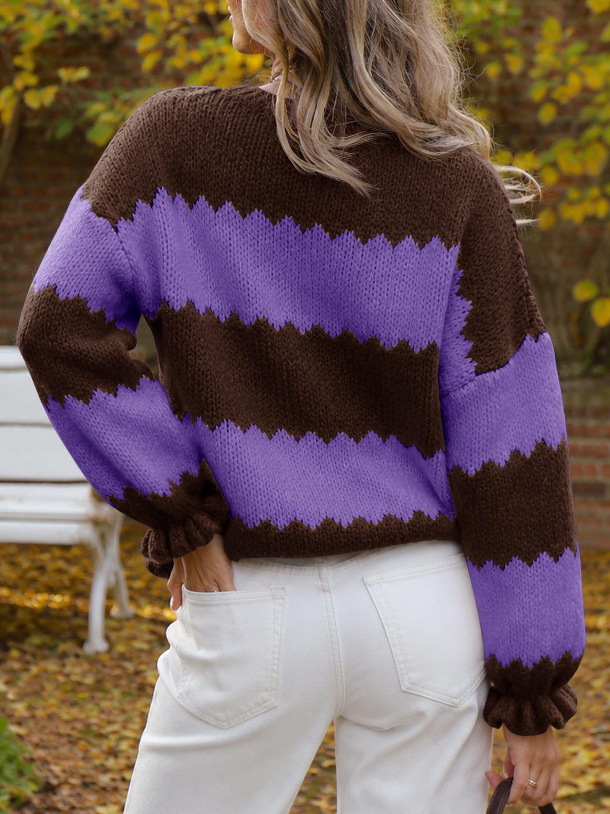 Saodimallsu Womens Striped Color Block Ruffle Sweaters