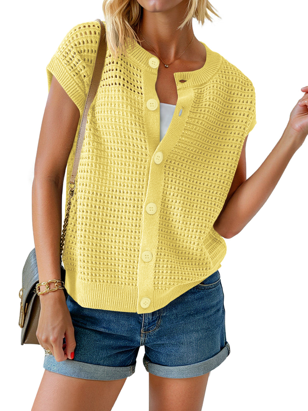 Saodimallsu Womens Short Cap Sleeve Sweater Vest