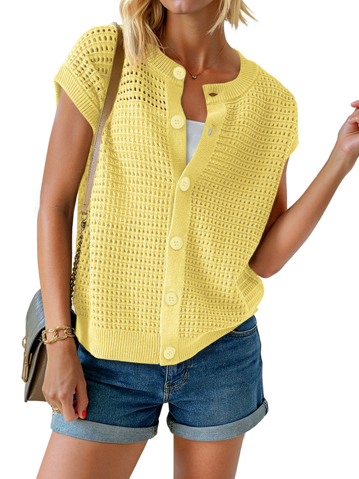 Saodimallsu Womens Short Cap Sleeve Sweater Vest