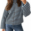 Saodimallsu Womens Striped Zip Knit Cardigan