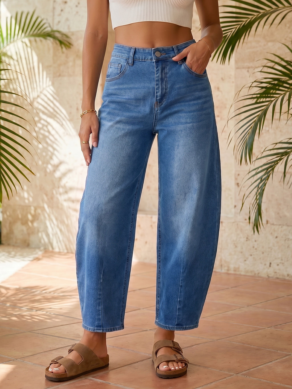 Saodimallsu Women Barrel High Waisted Wide Leg Jeans
